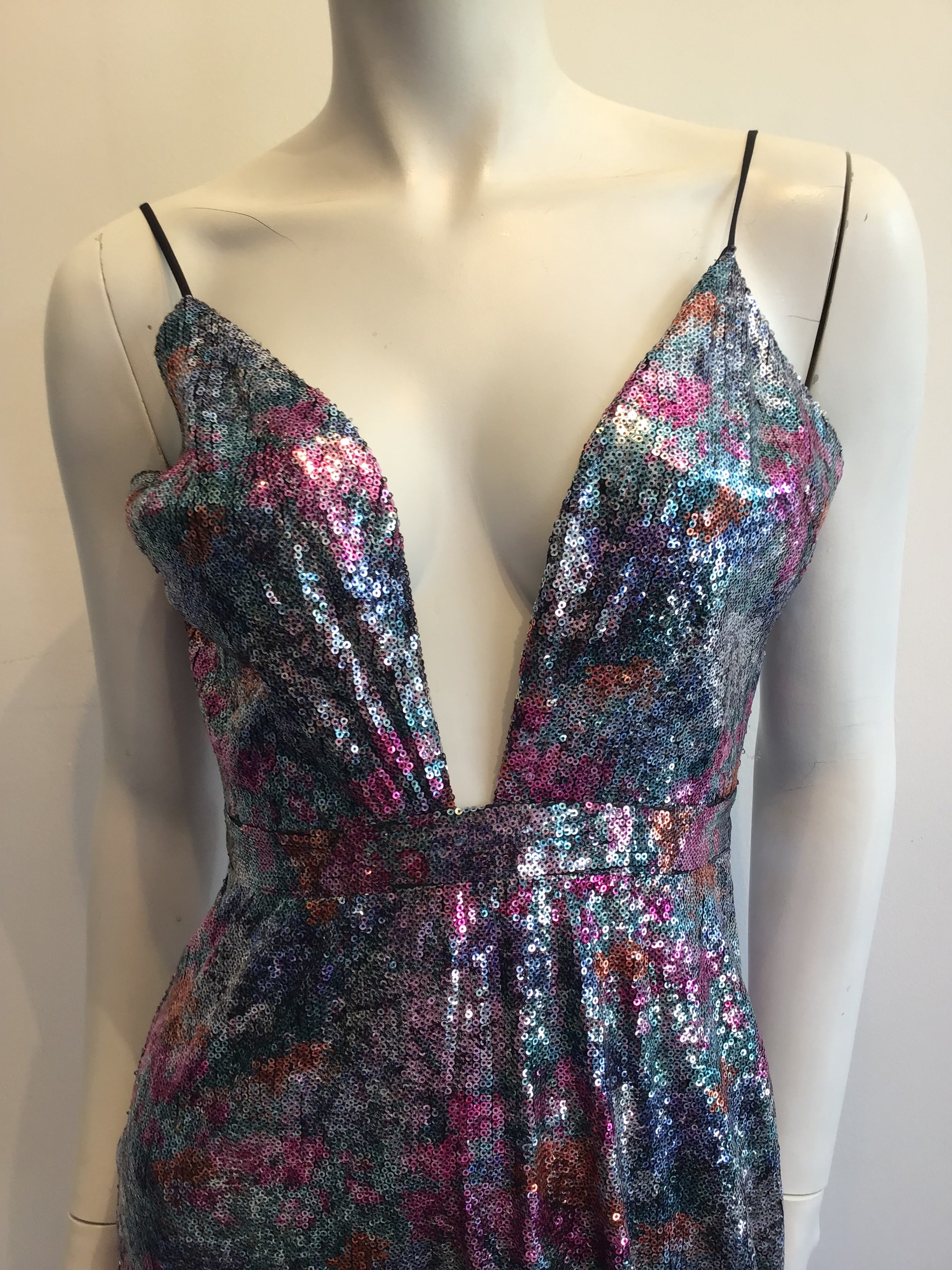 2000s Remus Brooks Multicolored Sequins  Evening  Dress Size 6