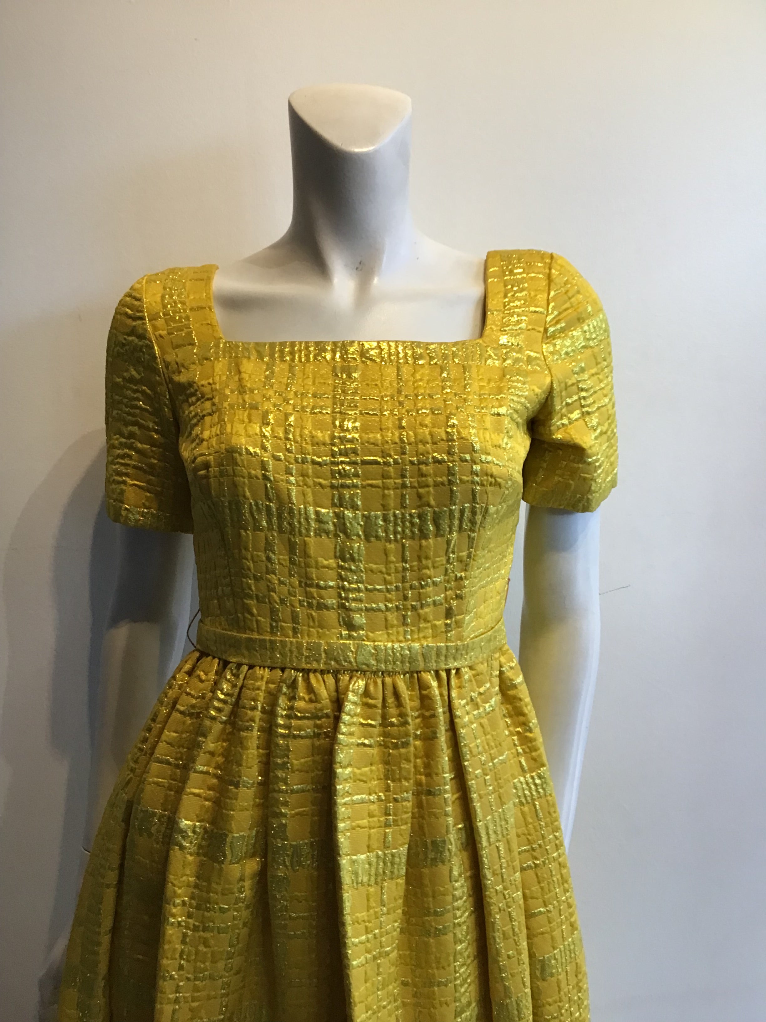 1960’s Malouf Yellow Silk Lamé Evening Dress Size 6