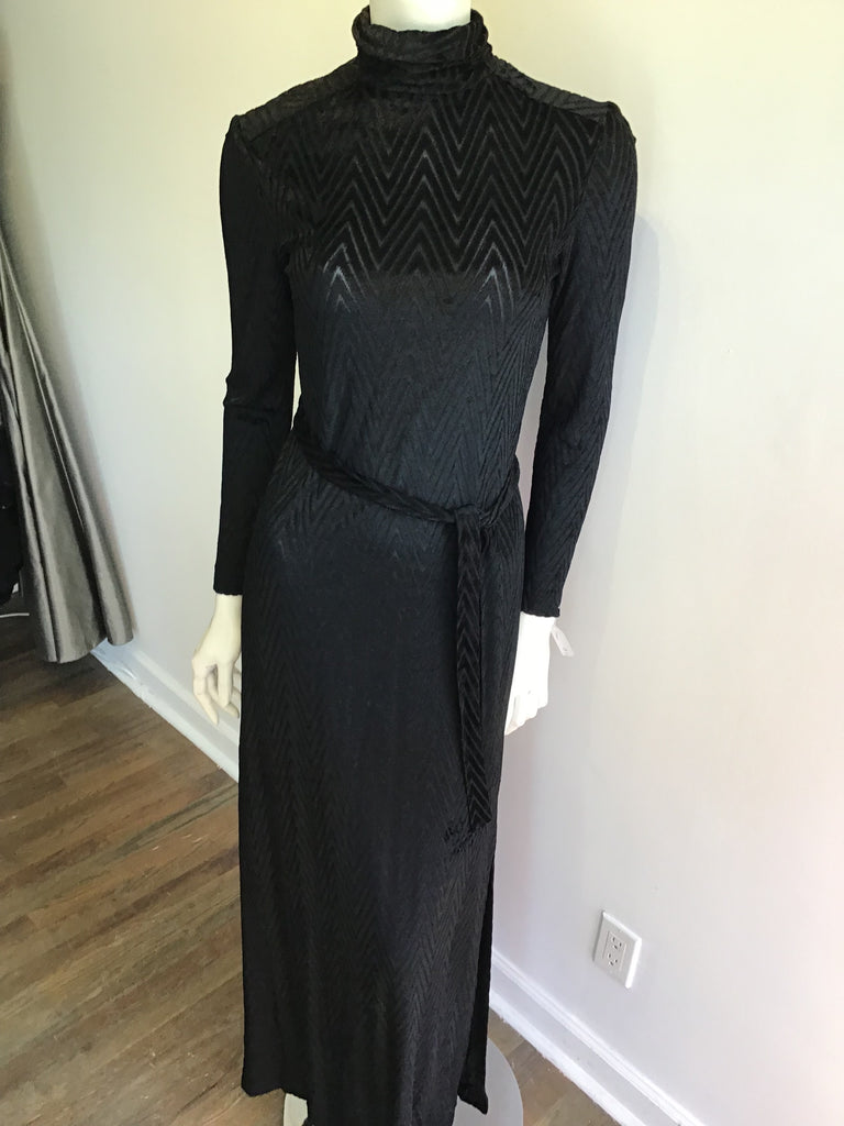 1970’s Black Herrigbone Cotton Blend Maxi Dress Size 6