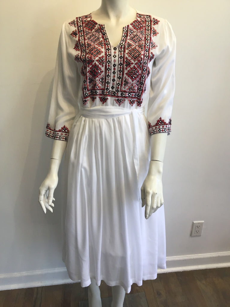 2000s Olivia Dar Cotton Embroidered White Dress Size 10