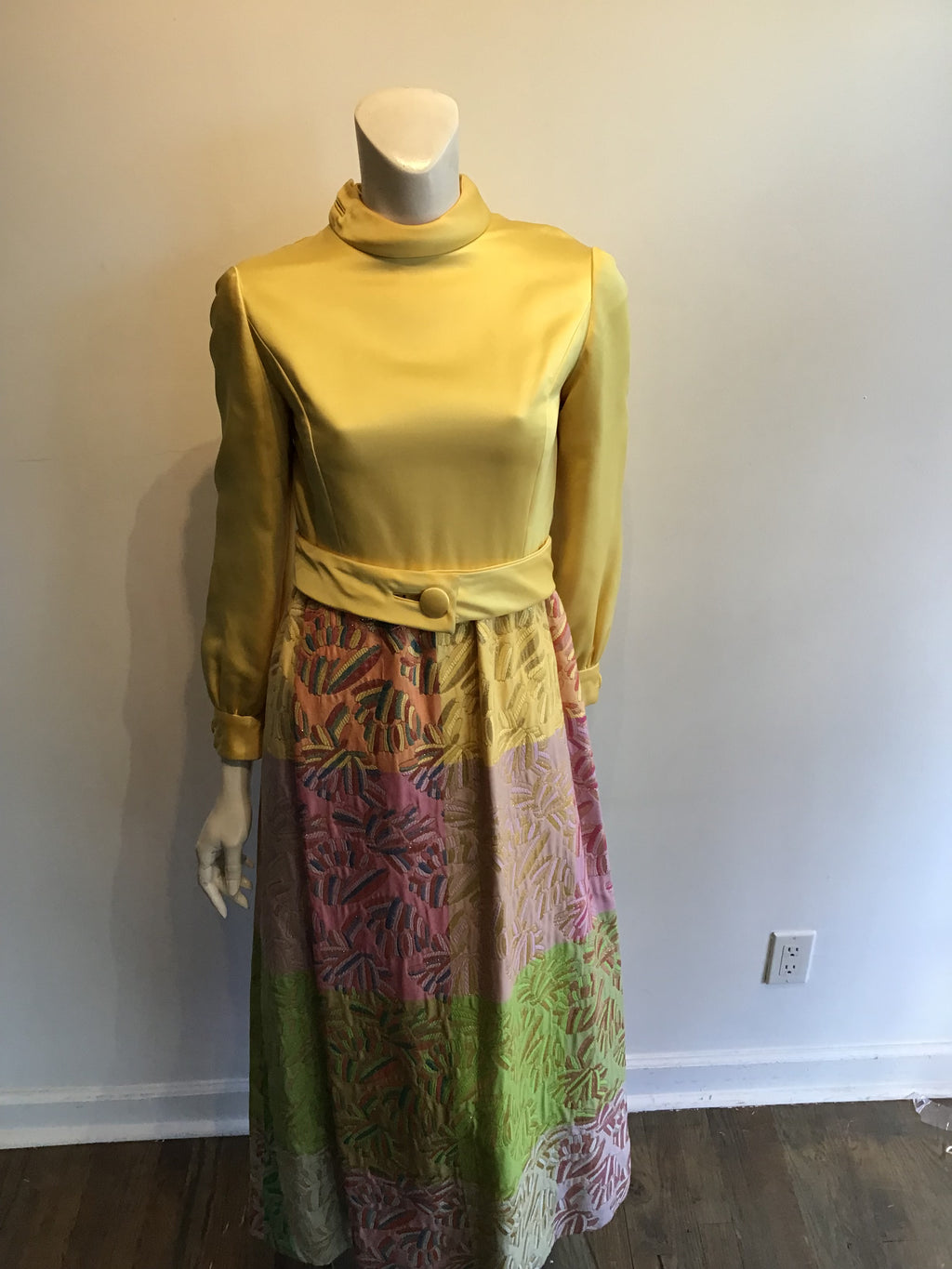 1970’s Malcolm Starr Yellow/Multicolor Silk Lamé Dress Size 6