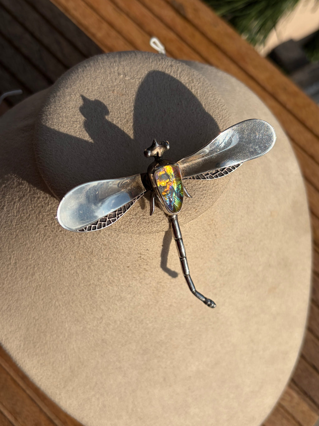 Vintage 1970s Dragonfly Sterling Pin / Brooch with faux opal stone