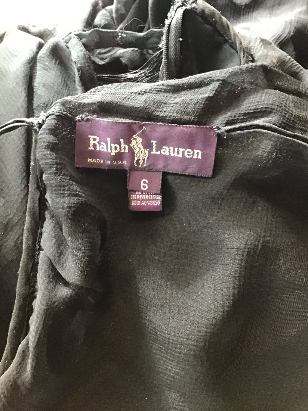 1990's Ralph Lauren purple LabelL rayon/silk Evening Dress with Fringe Size 6