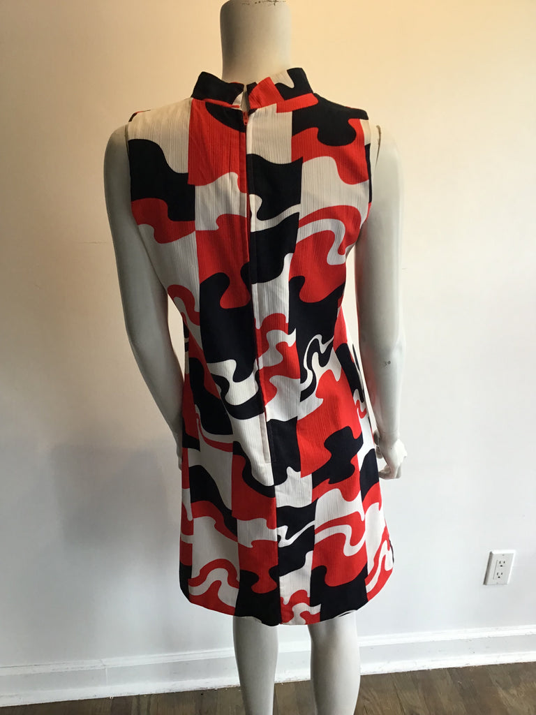 1960’s Cotton Orange,Black,White Janet Lynn Shift Dress Size 8