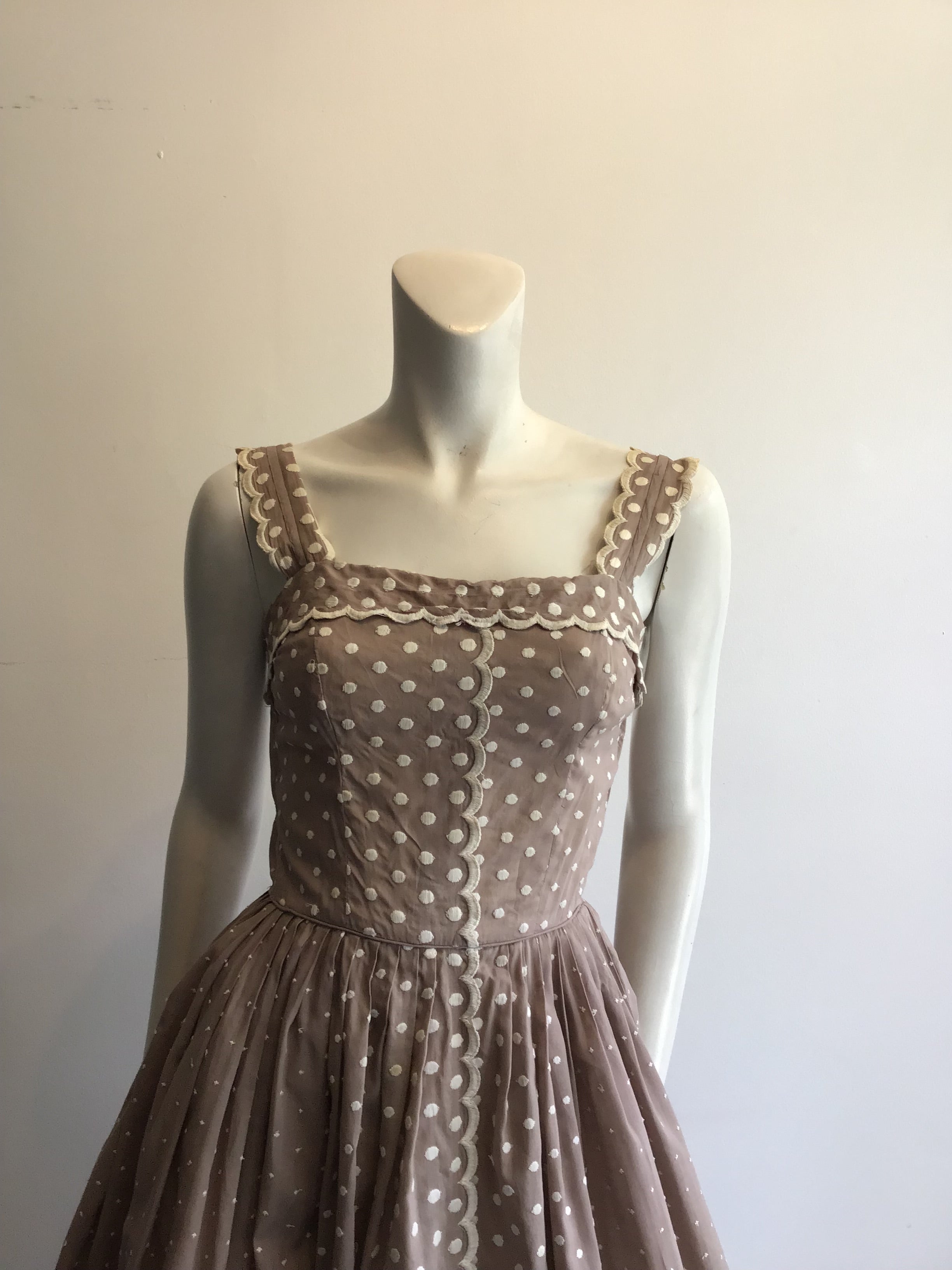 1950’s Taupe Cotton Day Dress Size 0