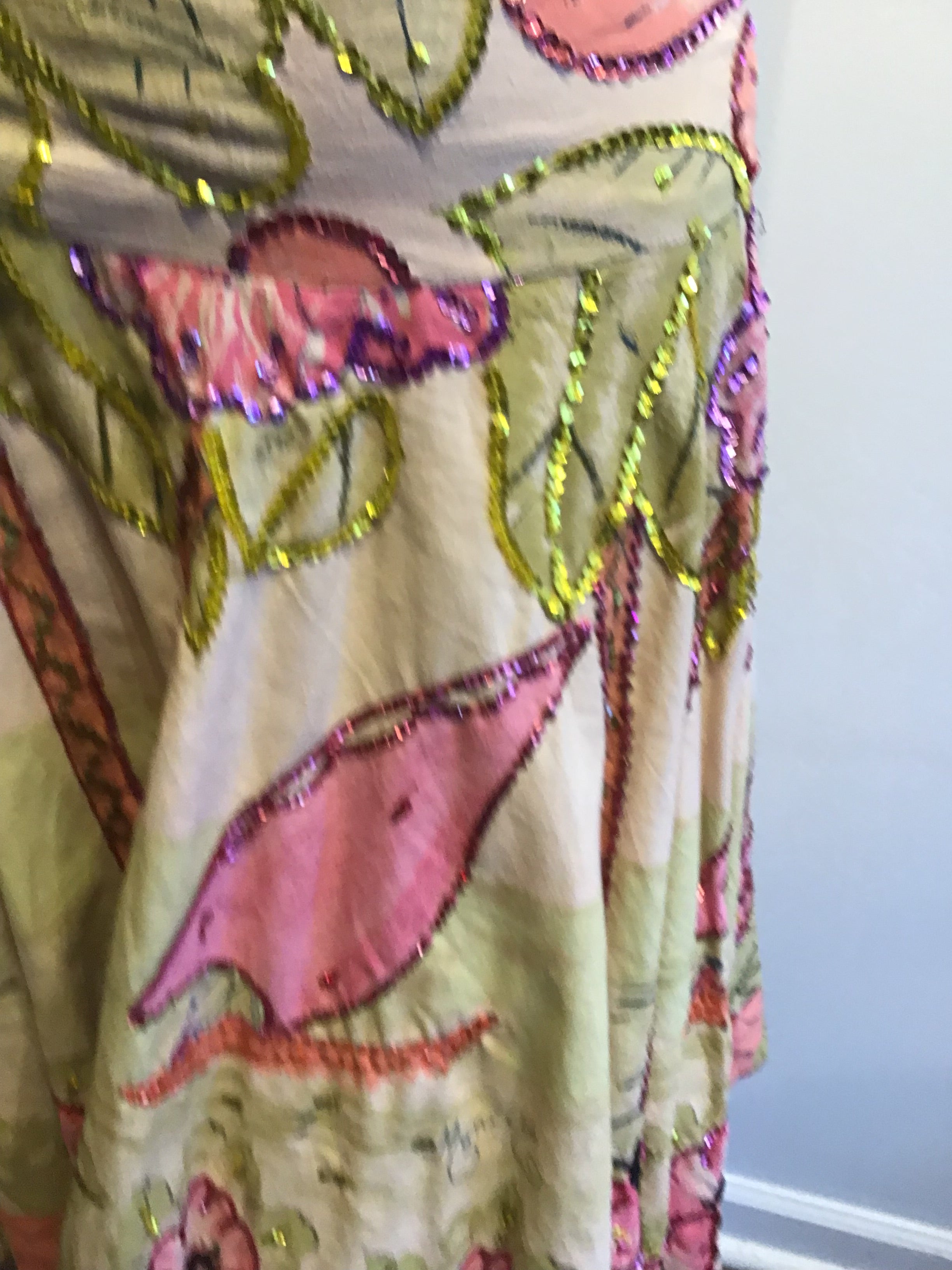 2000’s Monica of Paris Sequined Pin and Green Printed Skirt Size 8