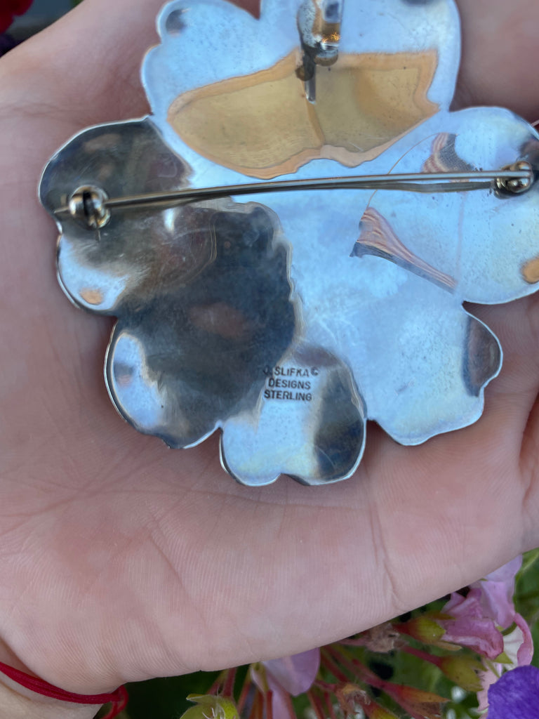 Joan Slifka Designs Sterling with Turquoise Flower Pin