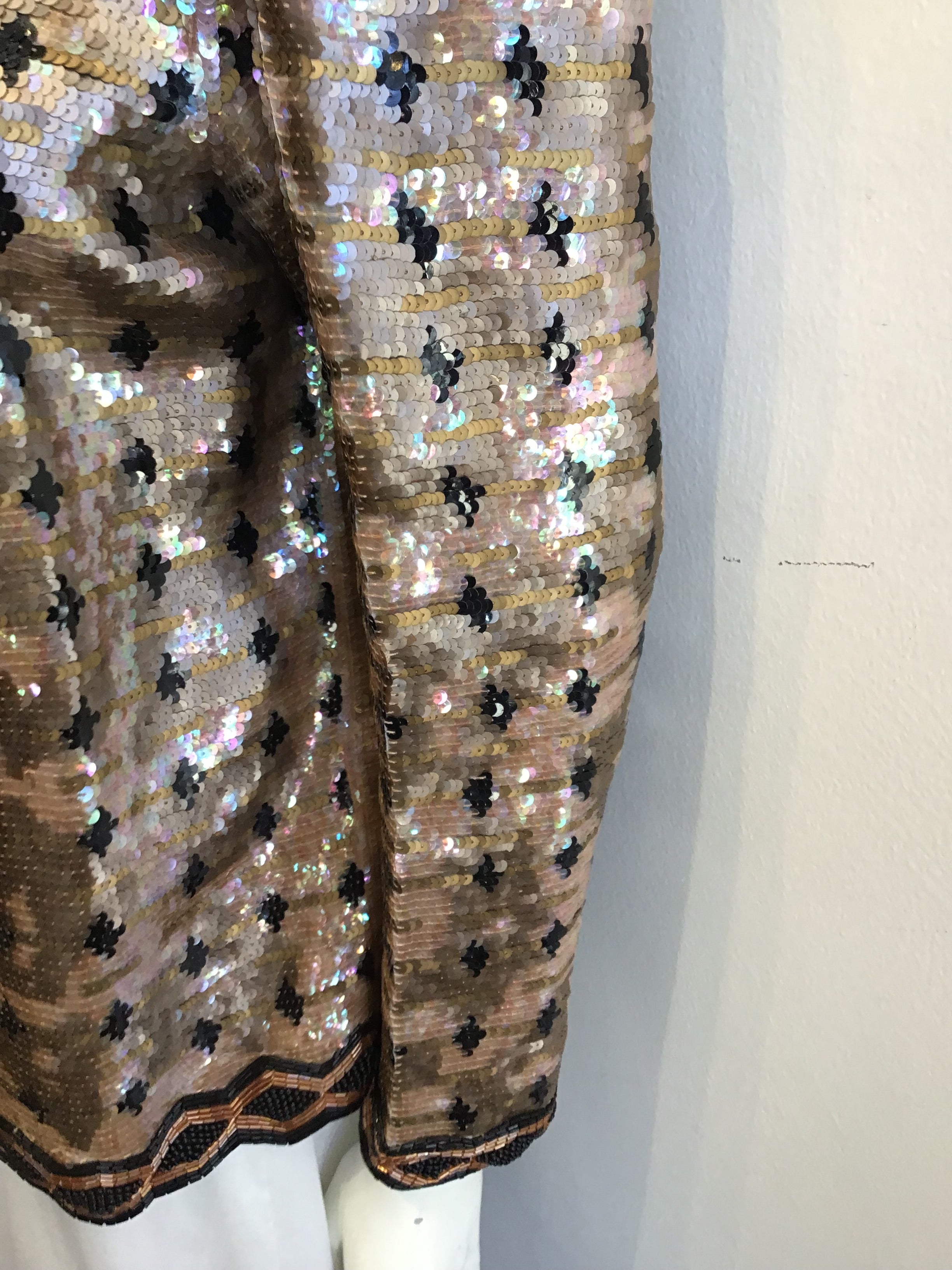 1980’s Sequined And Beaded Evening Jacket in Copper, Peach and Black Size 8