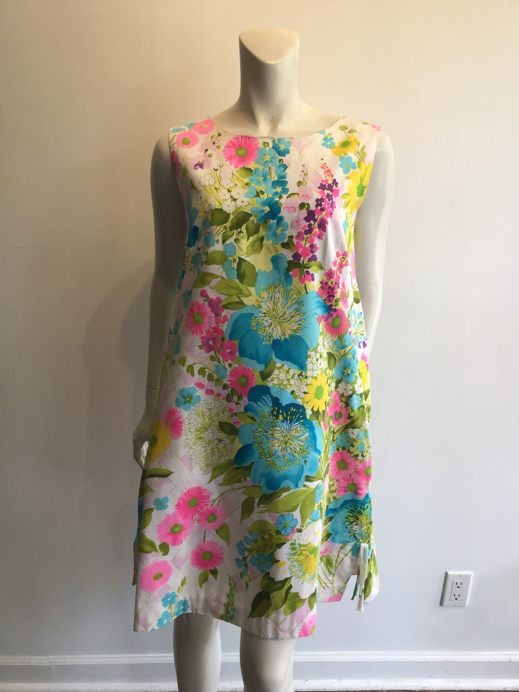 1960’s Cotton Pink/Lime Green/Blue/Yellow Janet Lynn Shift Dress Size 8
