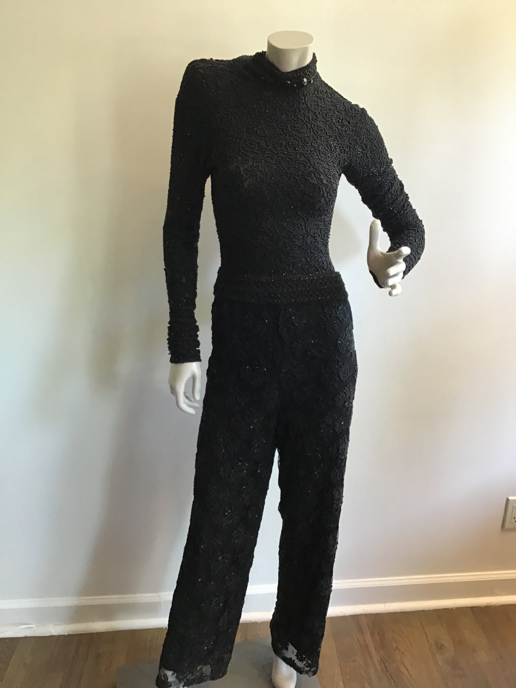1980's Giorgio di Saint Angelo  Black Beaded Unitard and Pants Size 6/8