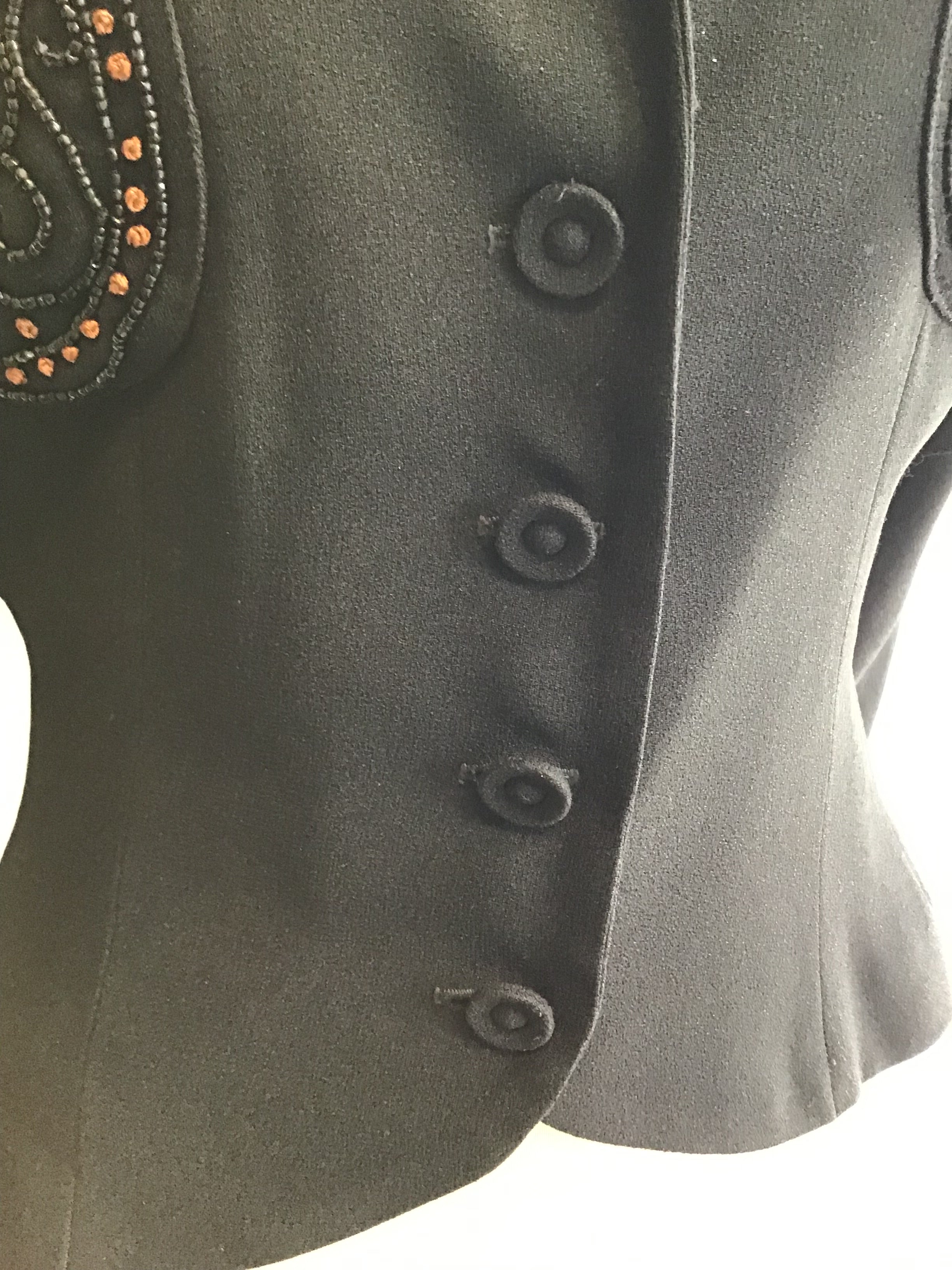 1980’s Black Rayon Beaded Pockets Zelda Jacket Size 6