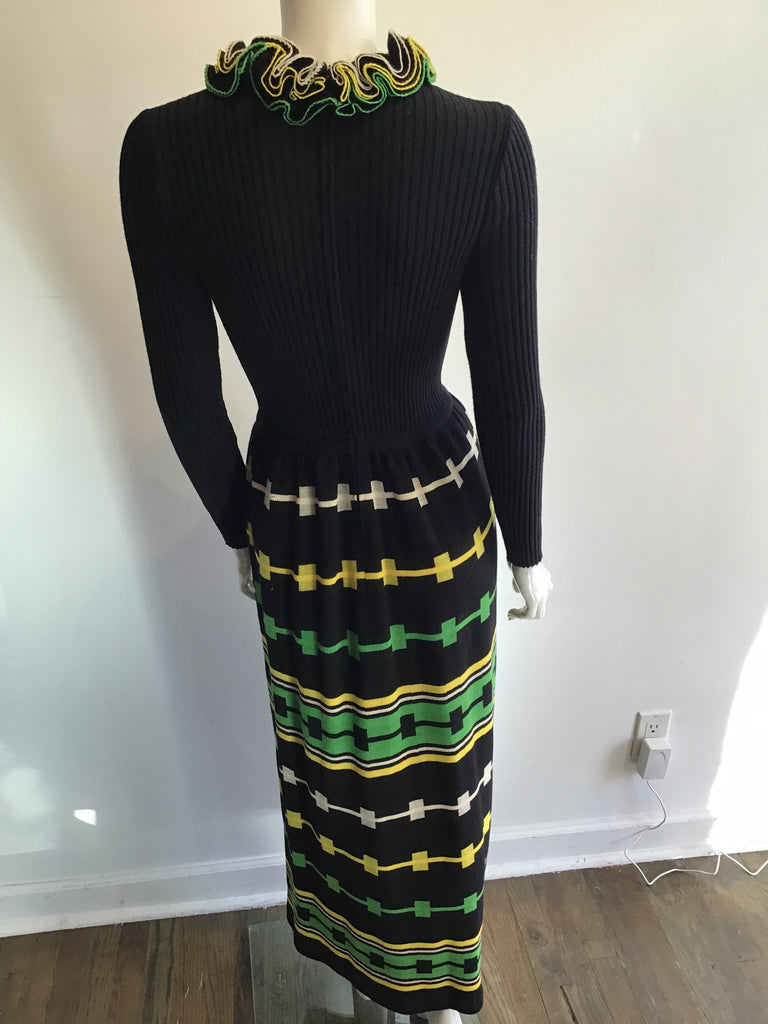 1970’s Black Wool Blend Knit Dress Size 6
