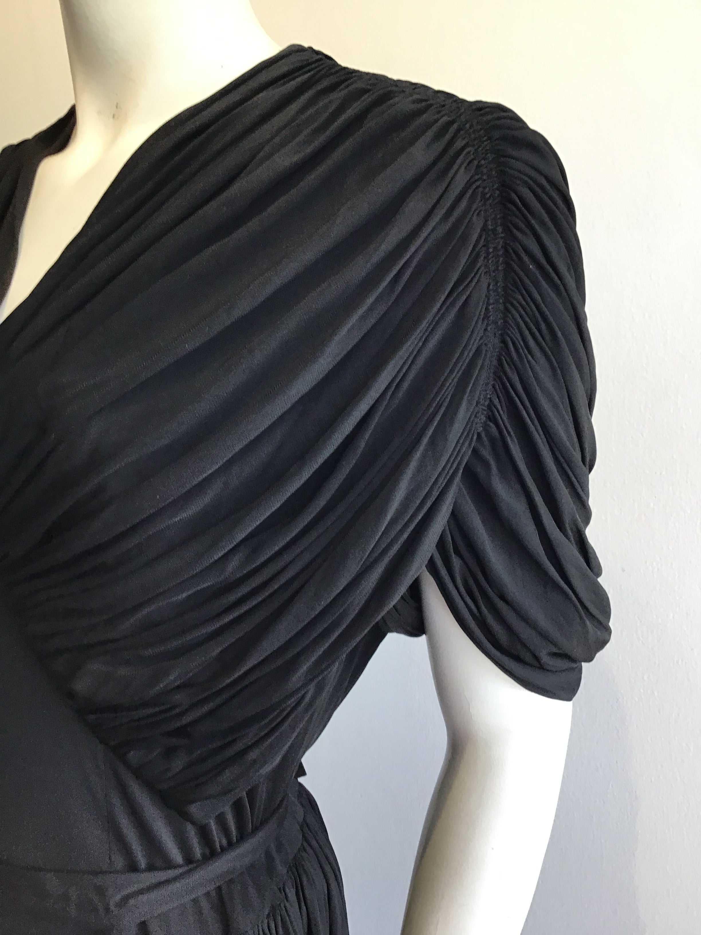 1930’s Christine Misset Black Silk Jersey Dress Size 8
