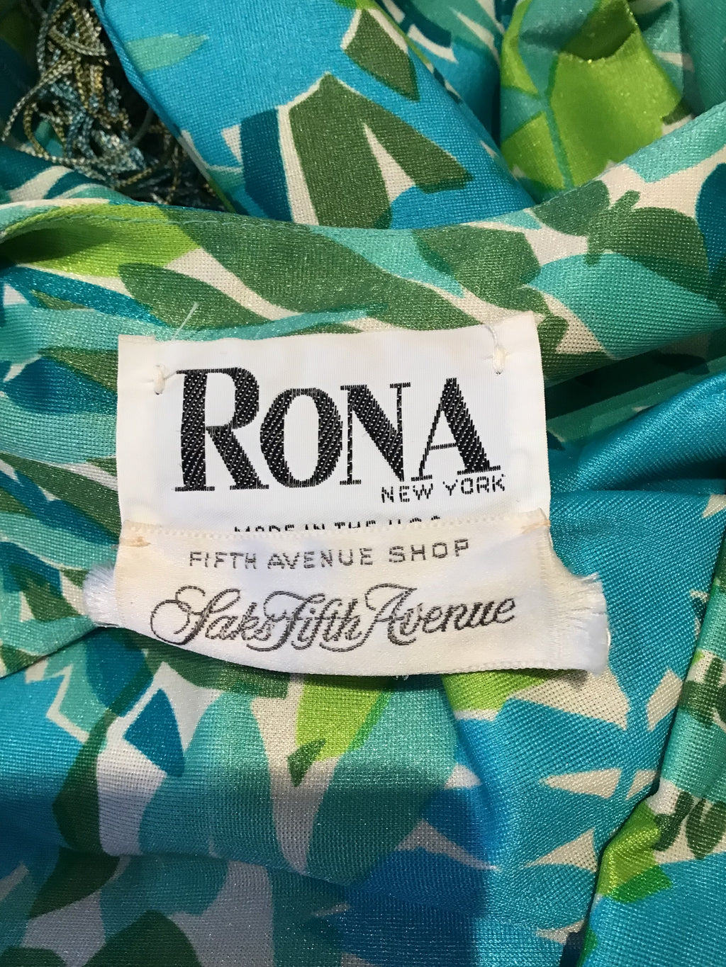 1970’s Rona Turquoise and Green Polyester Maxi Dress Size 8