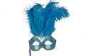 Sky Blue Silver Feather Stick Mask