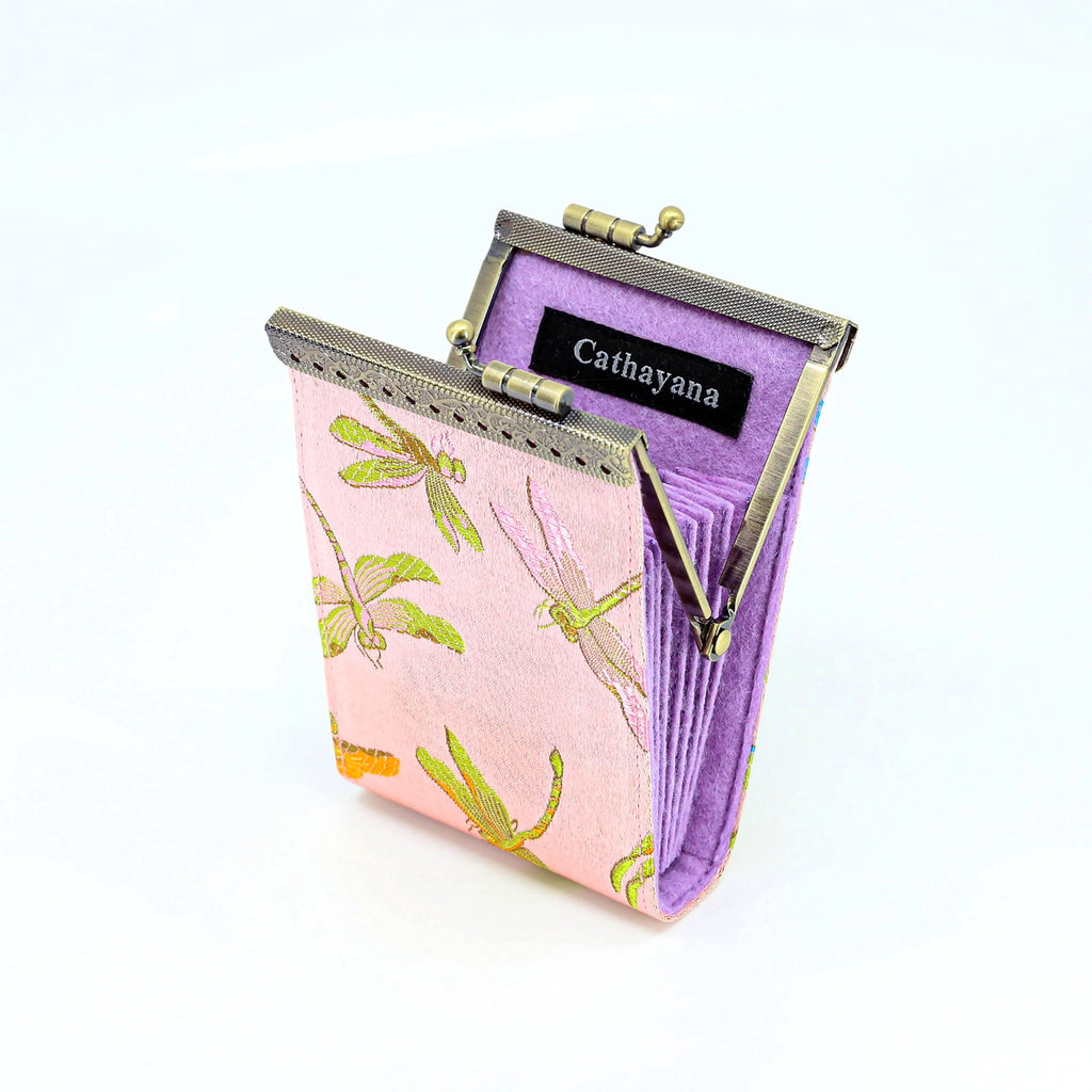 Pink Dragonfly Brocade Card Holder with Rfid