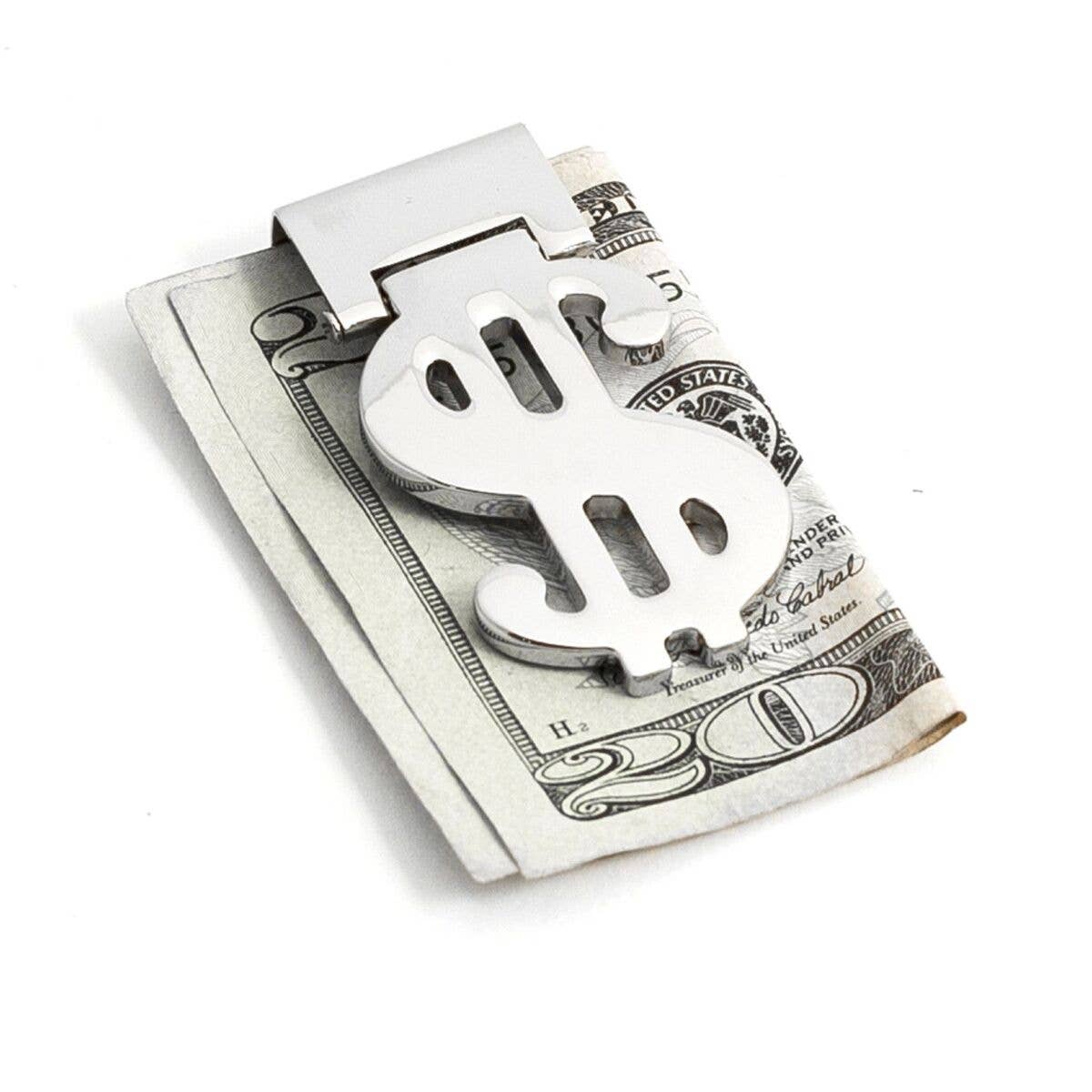 Silver Plated Hinged Money Clip with Symbol