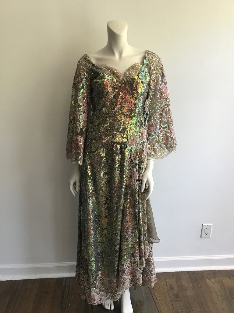 1983 Custom Made Iridescent Sequins Dress Size 8