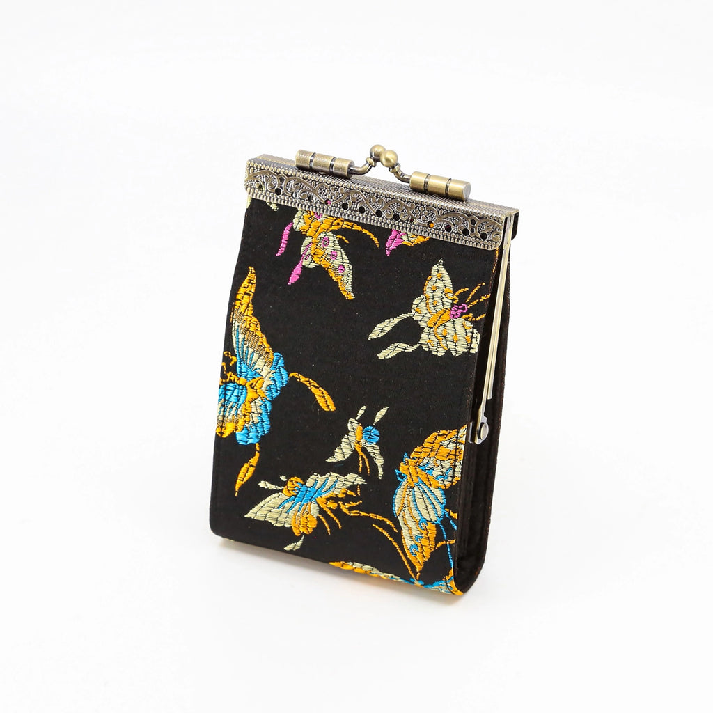 Black Butterfly Brocade Card Holder with Rfid Protection