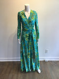 1970’s Rona Turquoise and Green Polyester Maxi Dress Size 8