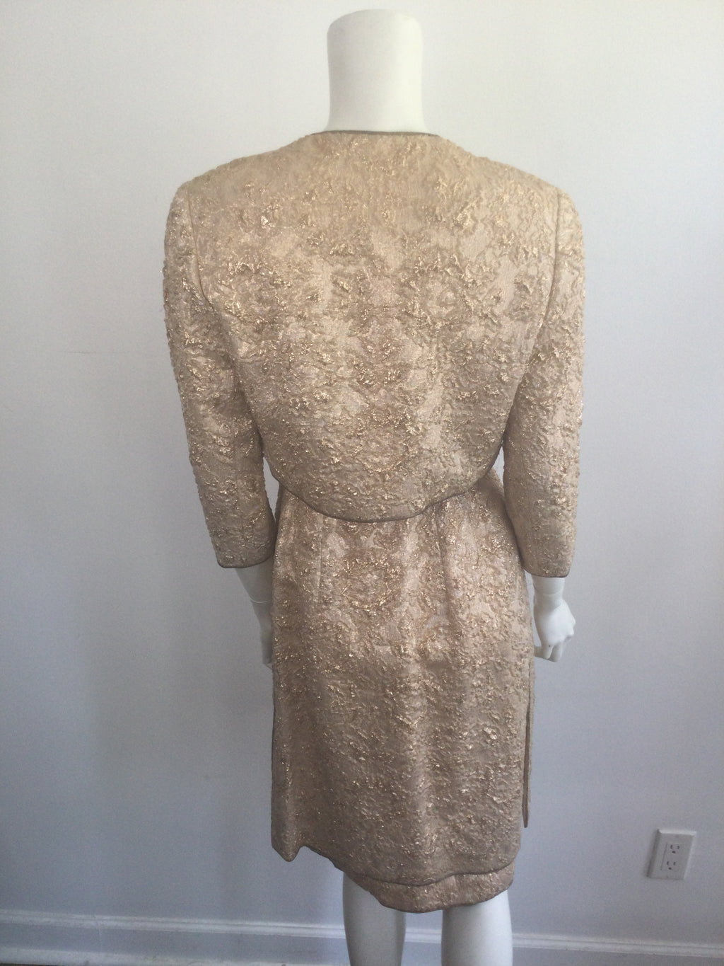 Late 1950s Gold Thread Silk BrocadeDress with Jacket Size 6
