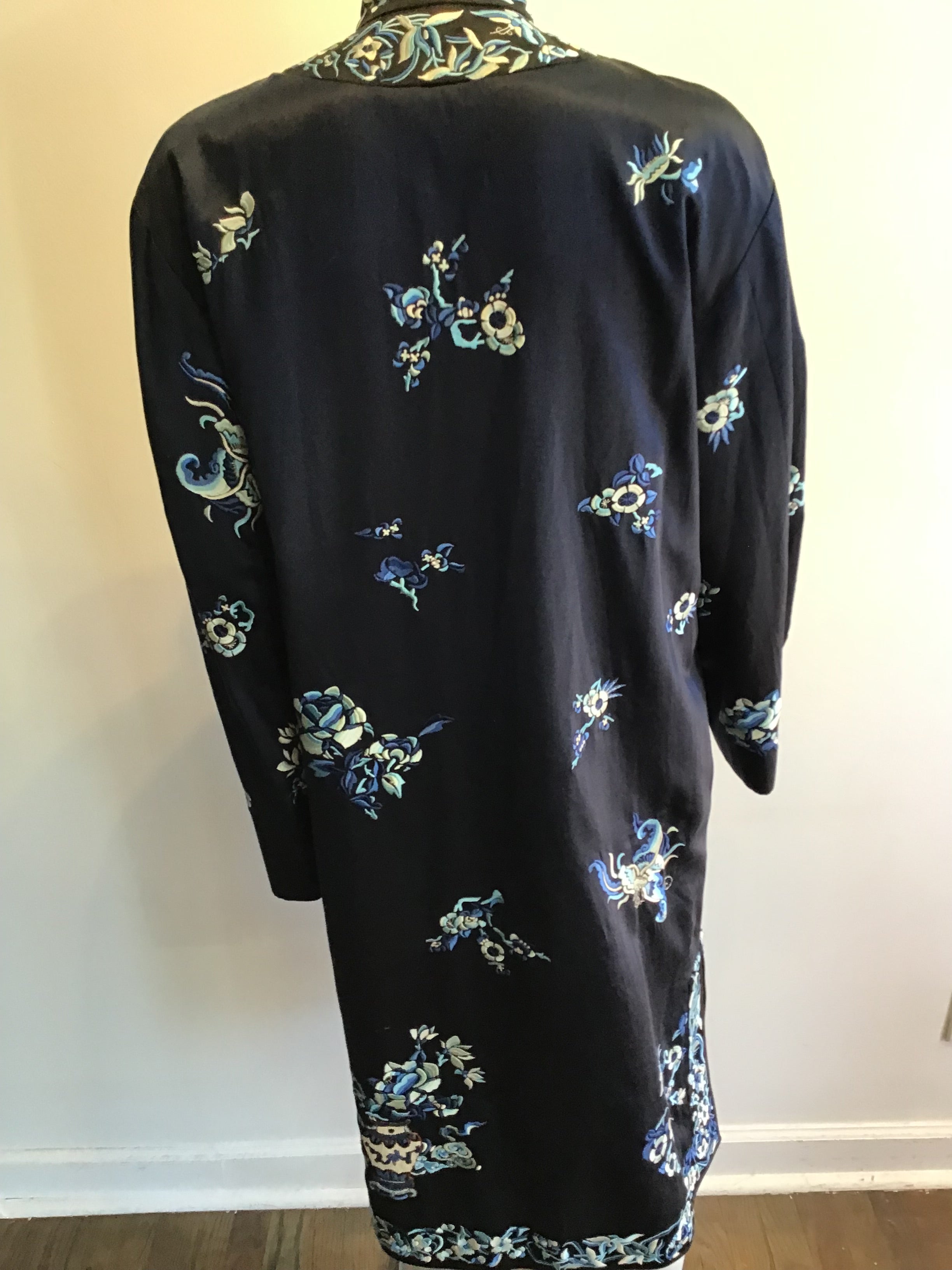1990’s Ralph Lauren Embroidered Blue Silk Chinese Style Jacket Size 10