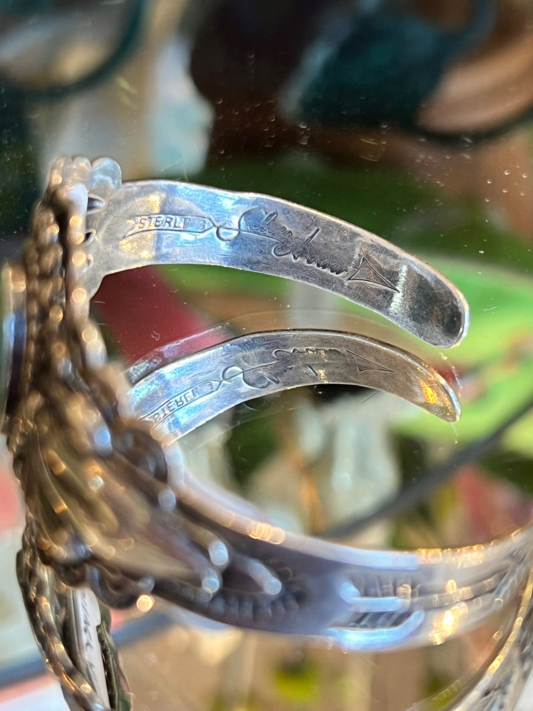 Navajo Sterling Cuff with Turquoise center stone -1970's