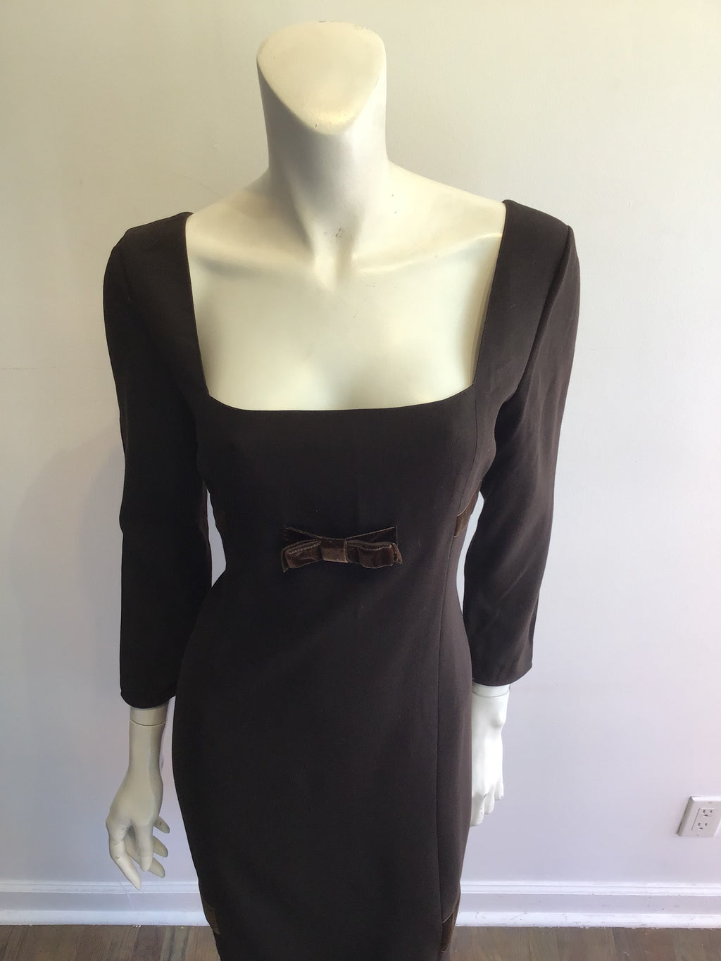 1980’s Brown Wool Crepe Cocktail Dress Size 8