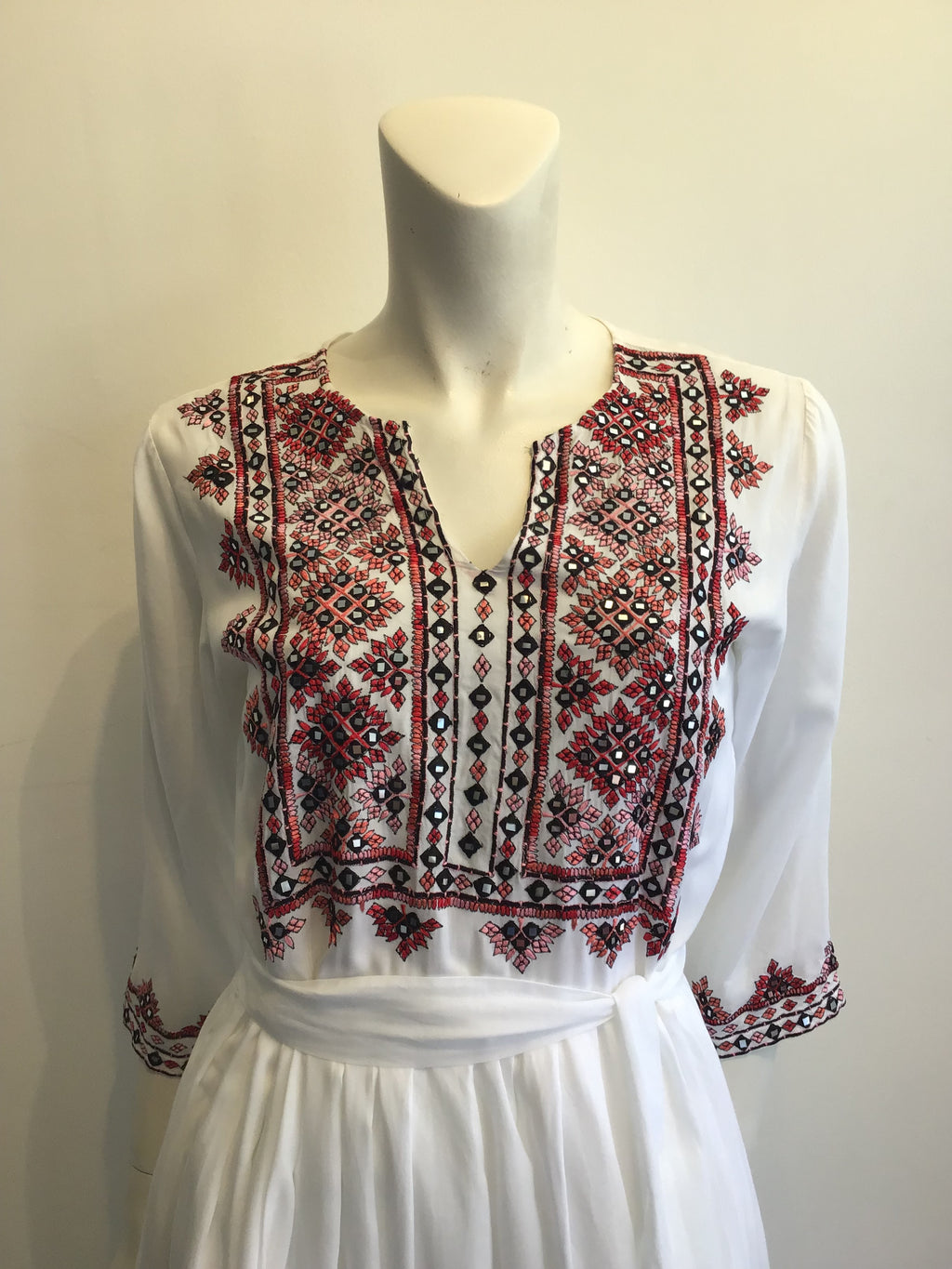 2000s Olivia Dar Cotton Embroidered White Dress Size 10