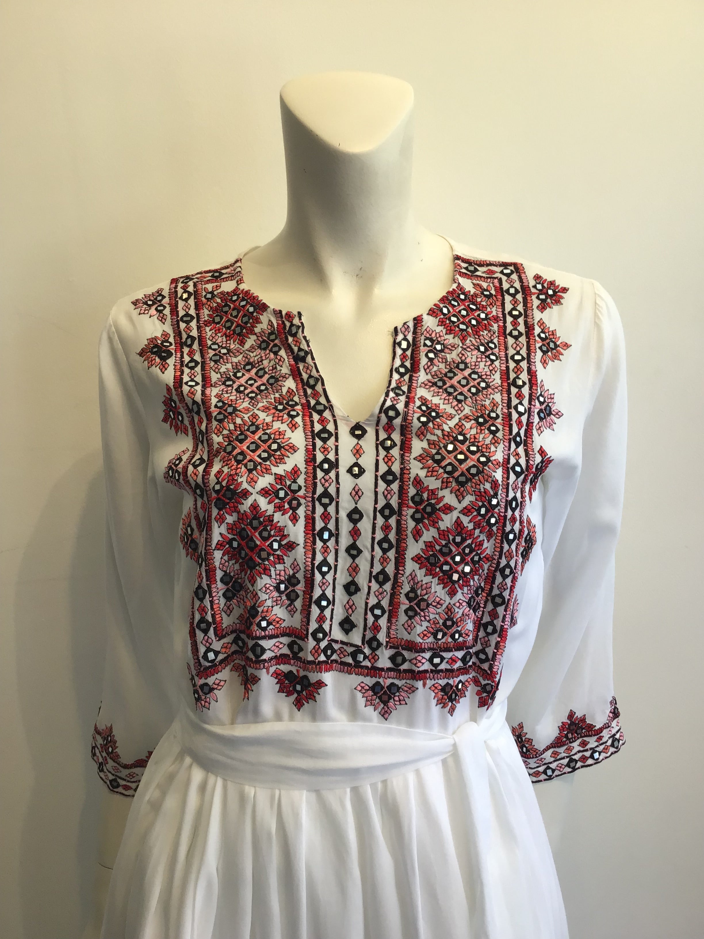 2000s Olivia Dar Cotton Embroidered White Dress Size 10