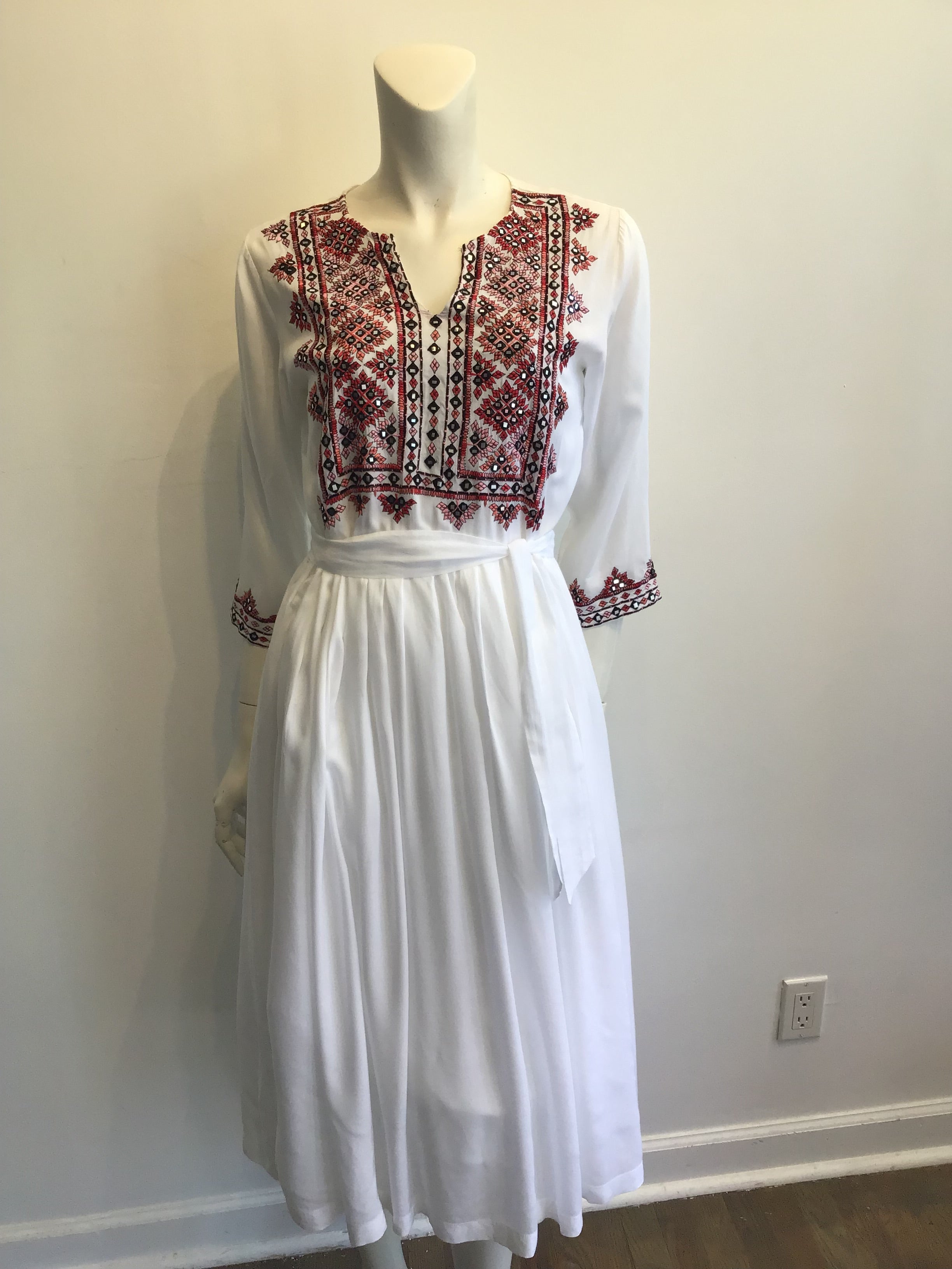 2000s Olivia Dar Cotton Embroidered White Dress Size 10