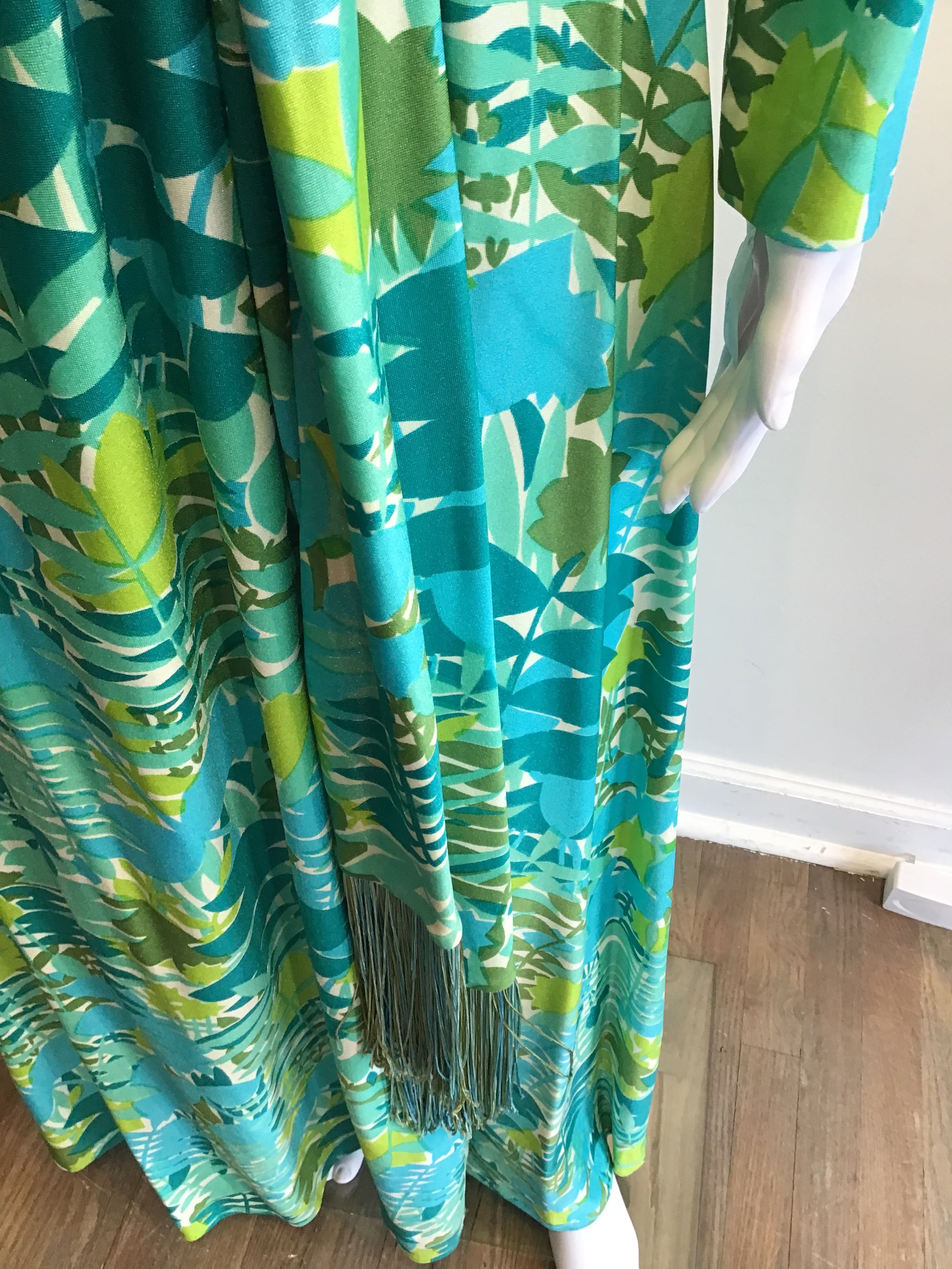 1970’s Rona Turquoise and Green Polyester Maxi Dress Size 8