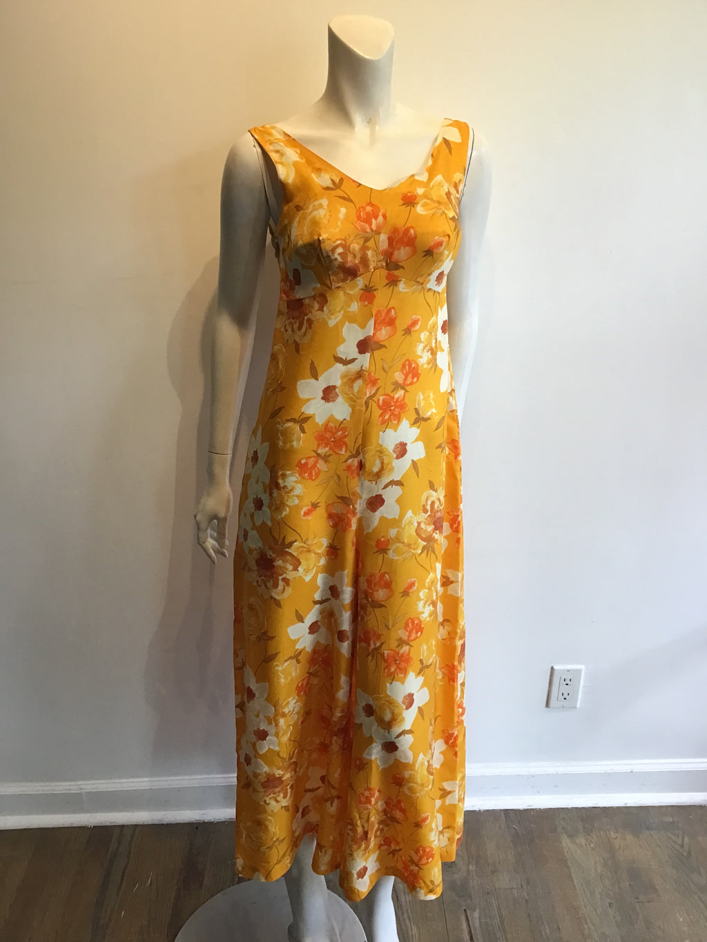 1960’s Deep Yellow  Floral Cotton Blend Janet Lynn Jumpsuit Size 8