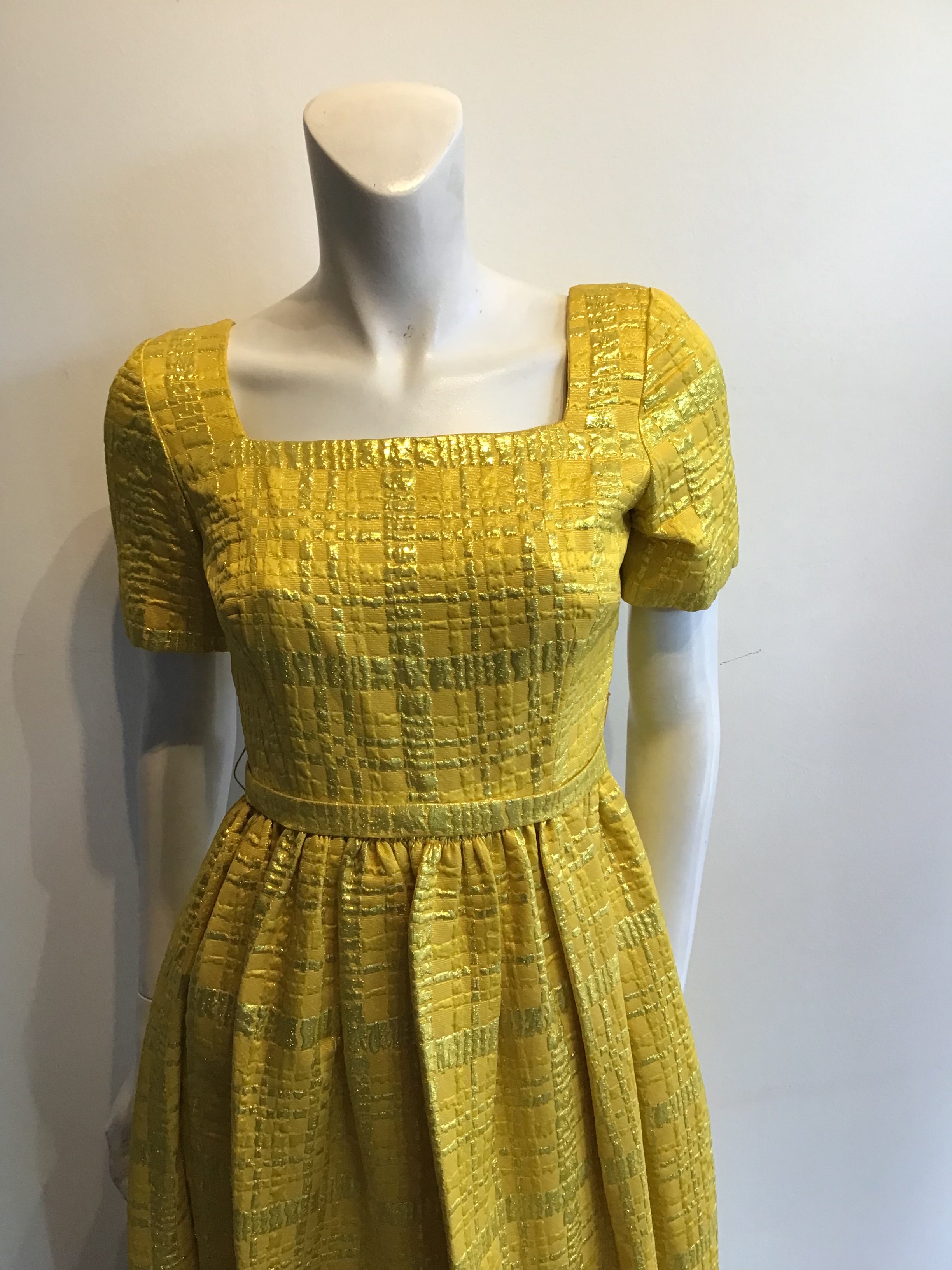 1960’s Malouf Yellow Silk Lamé Evening Dress Size 6