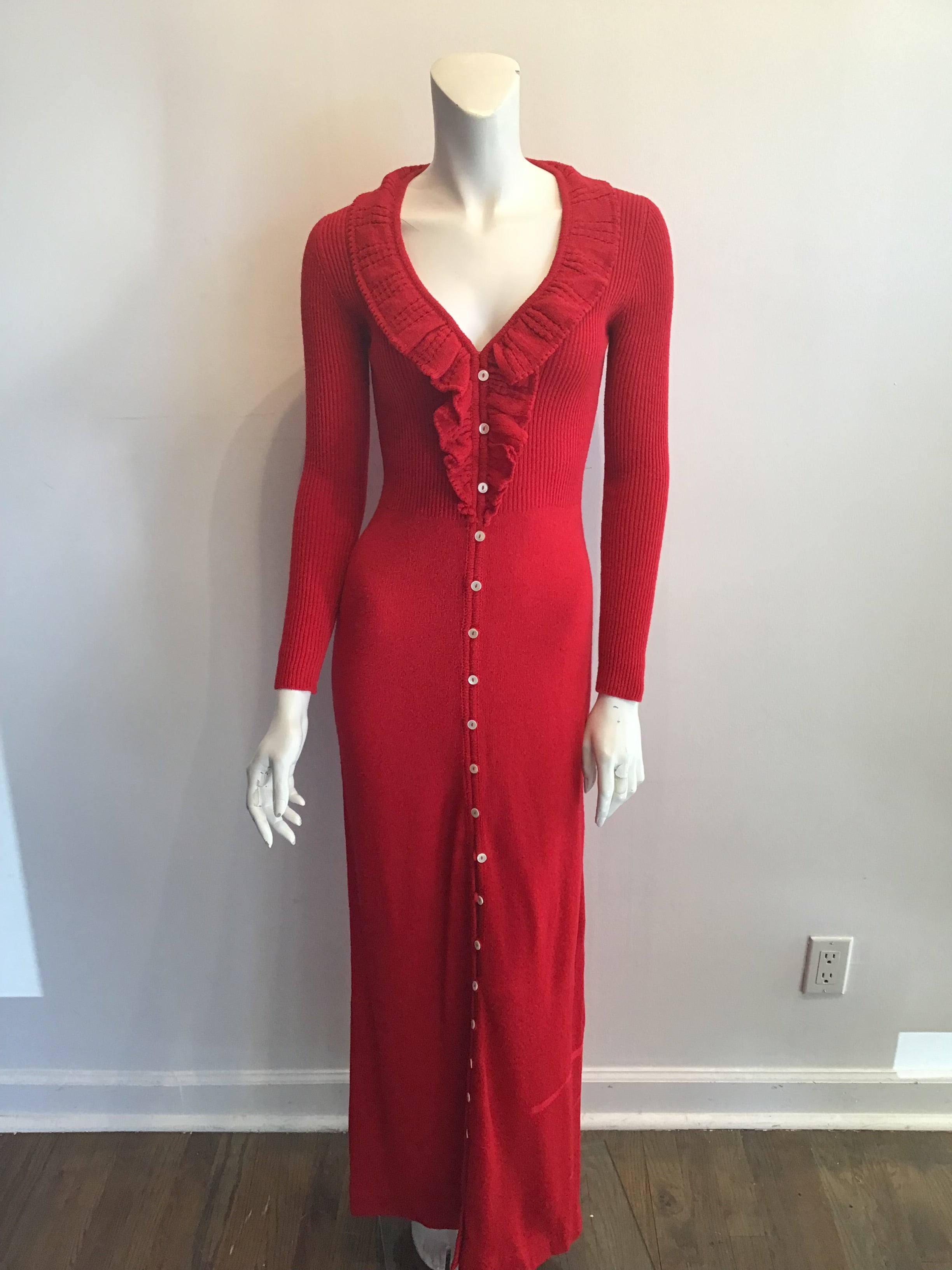 1970's Red Acrylic Knitted long  Maxi Dress Size 8