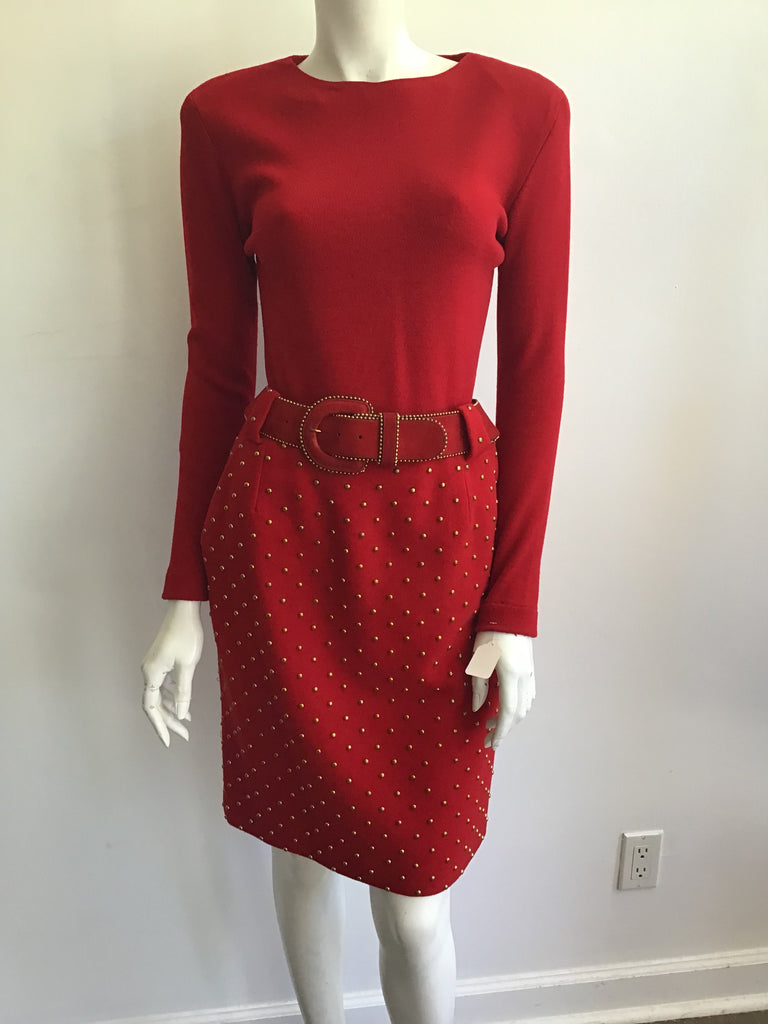 1980's Red Cashmere/wool Blend Anne Klein 3 Piece Ensemble Size 6