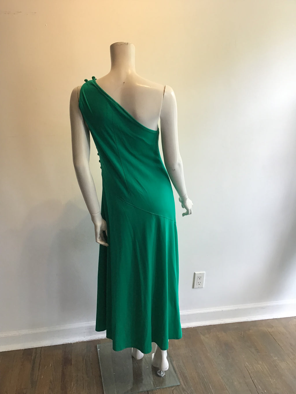 1970’s One Shoulder Green Polyester Dress Size 10