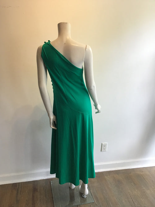 1970’s One Shoulder Green Polyester Dress Size 10