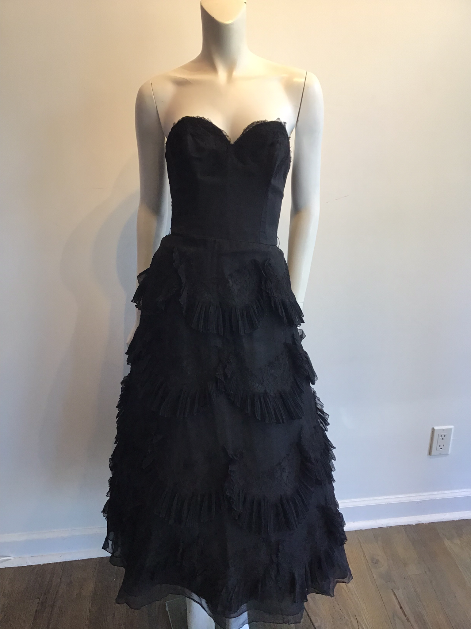 1950s Harvey Brenin Black Organza and Lace Cocktail Dress Size 6