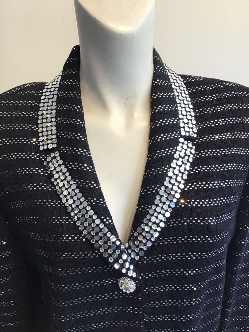 Late 1980s Black and Silver St.John Evening Jacket Size 12