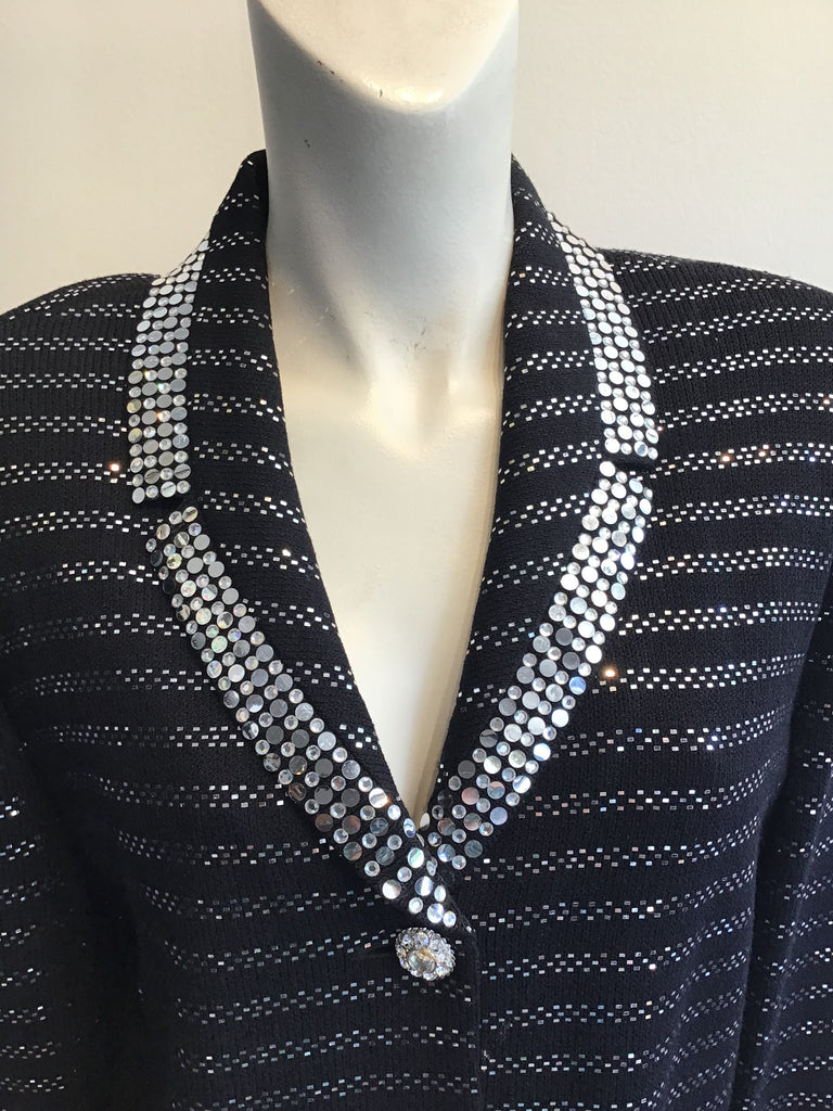 Late 1980s Black and Silver St.John Evening Jacket Size 12