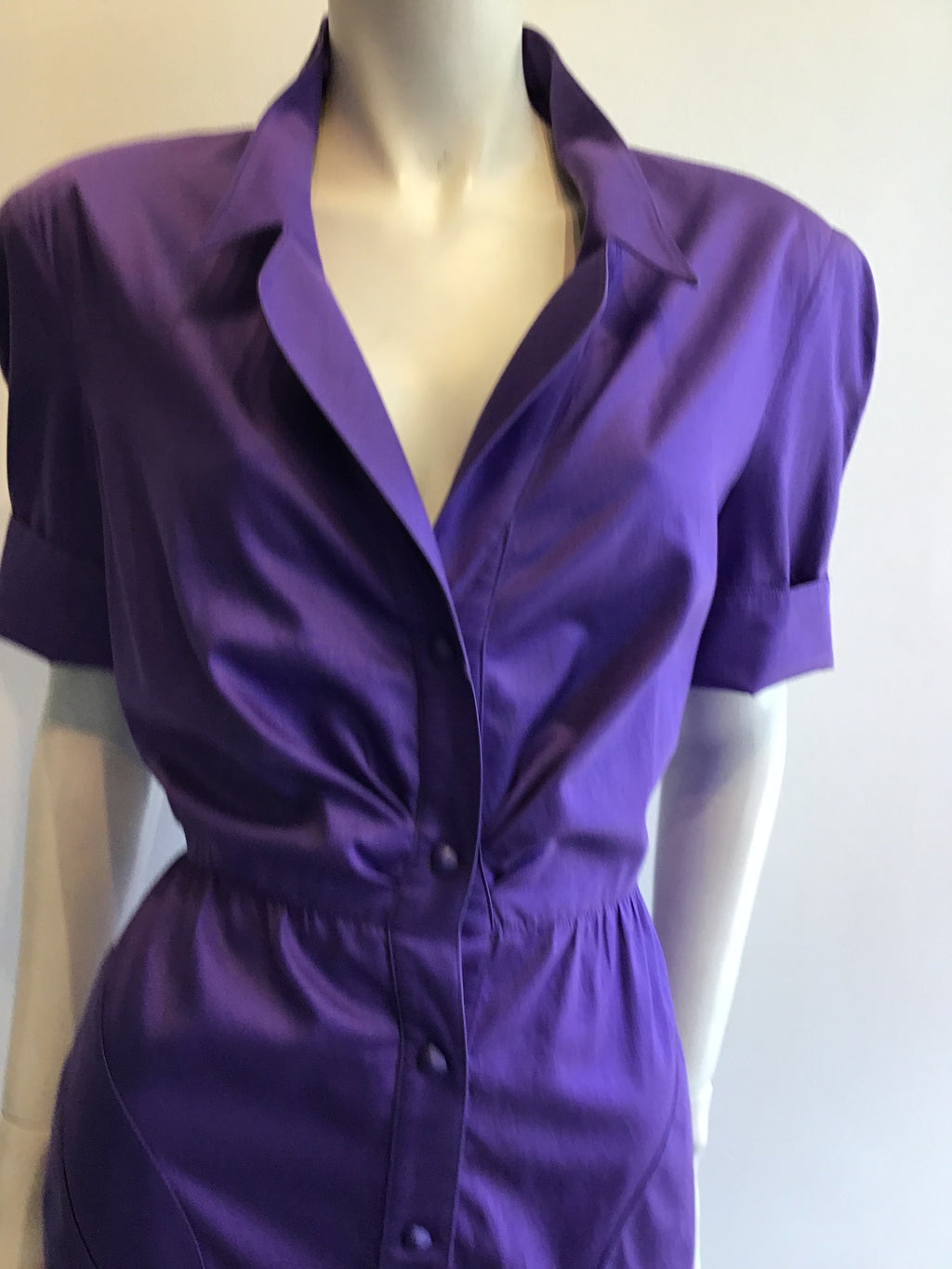 1980’s Thierry Mugler Purple Polished Cotton Dress Size 10