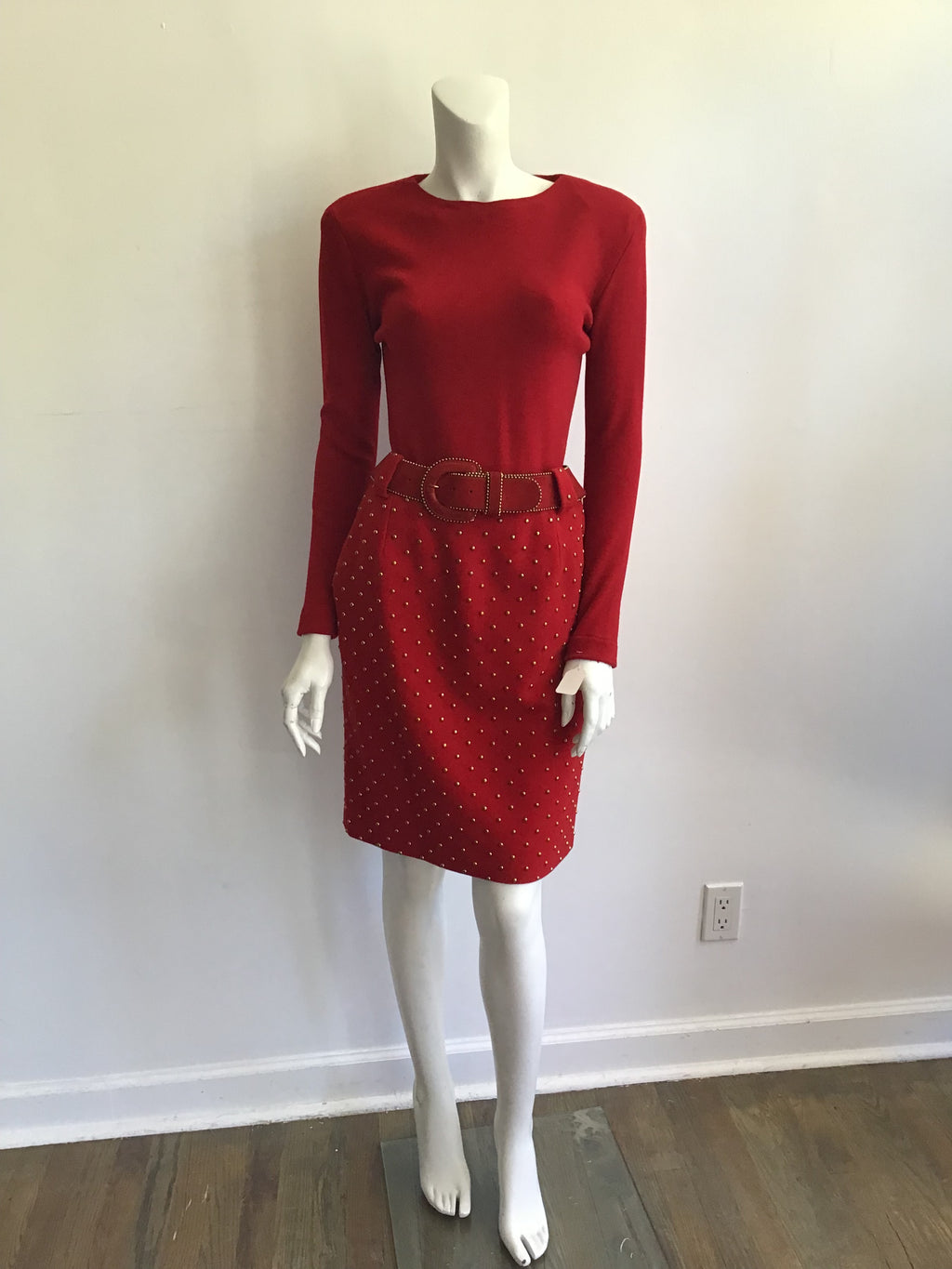1980's Red Cashmere/wool Blend Anne Klein 3 Piece Ensemble Size 6