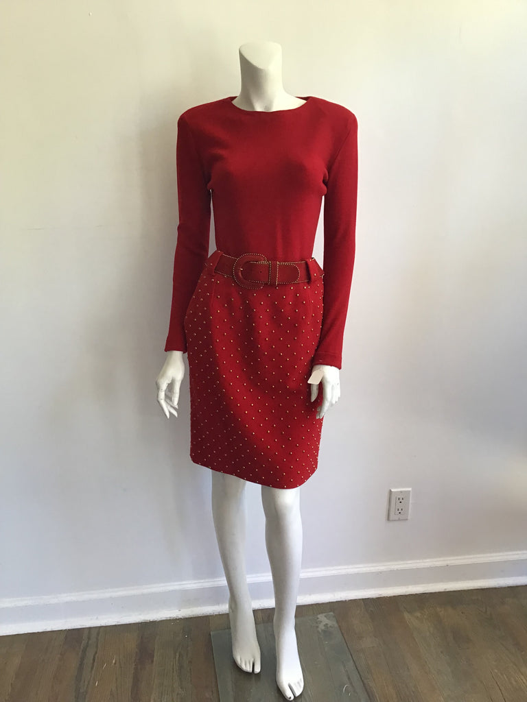 1980's Red Cashmere/wool Blend Anne Klein 3 Piece Ensemble Size 6