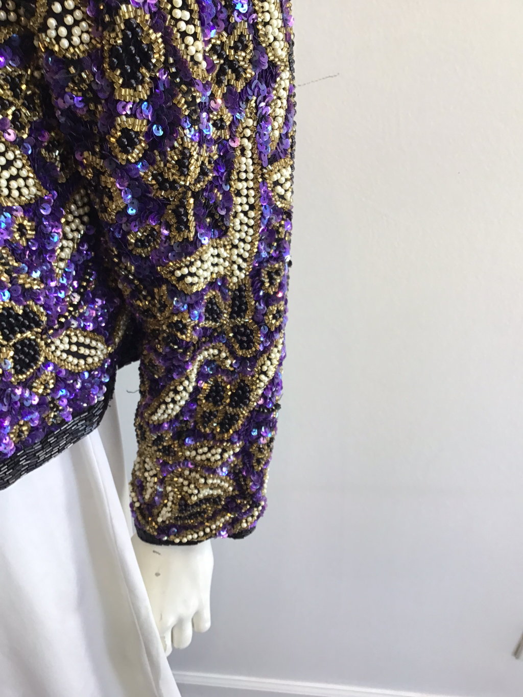1980’s Sténay Silk Beaded Purple and White Jacket  Size 8