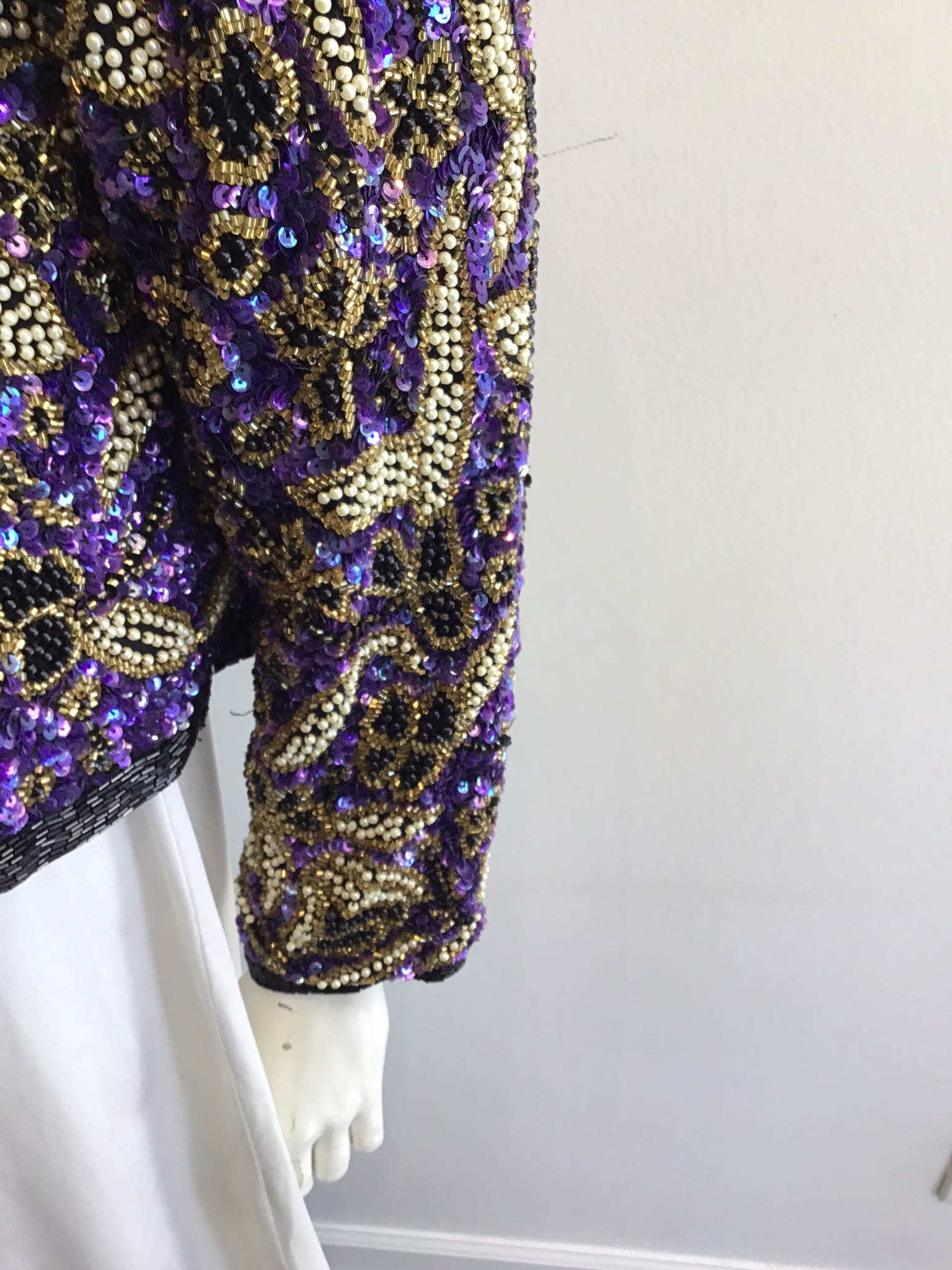 1980’s Sténay Silk Beaded Purple and White Jacket  Size 8