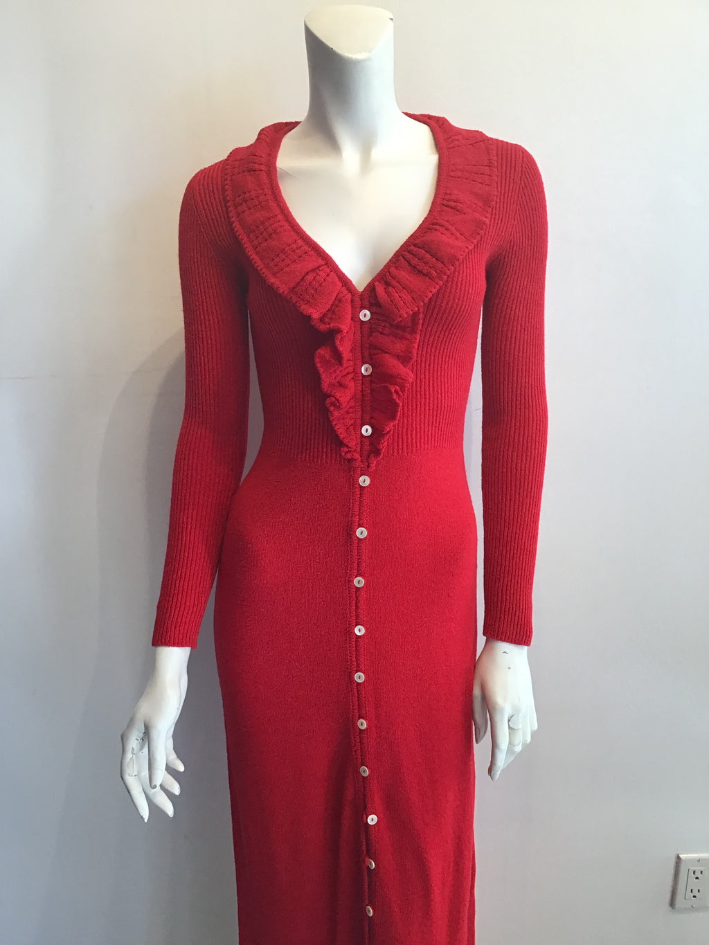 1970's Red Acrylic Knitted long  Maxi Dress Size 8