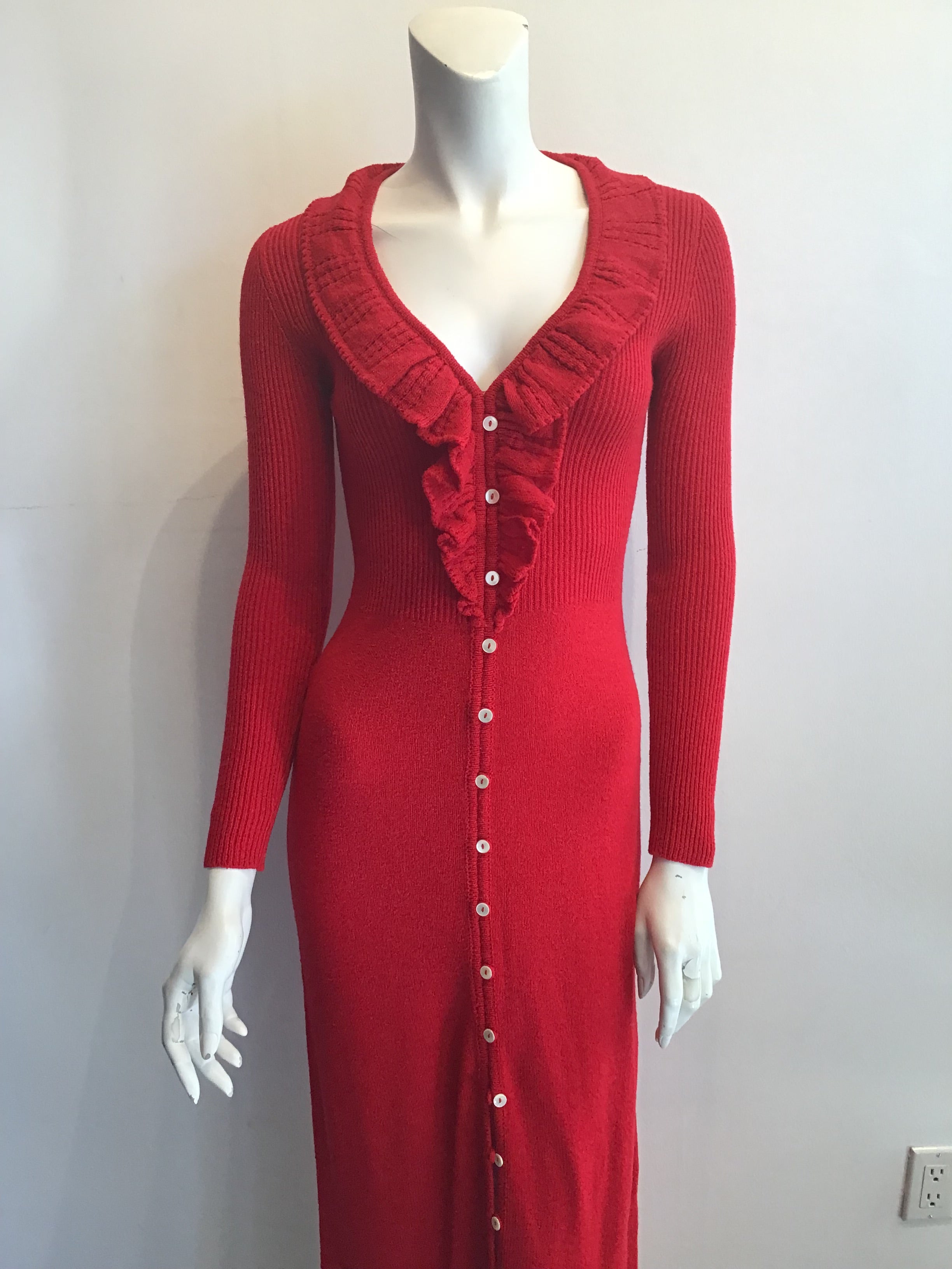 1970's Red Acrylic Knitted long  Maxi Dress Size 8