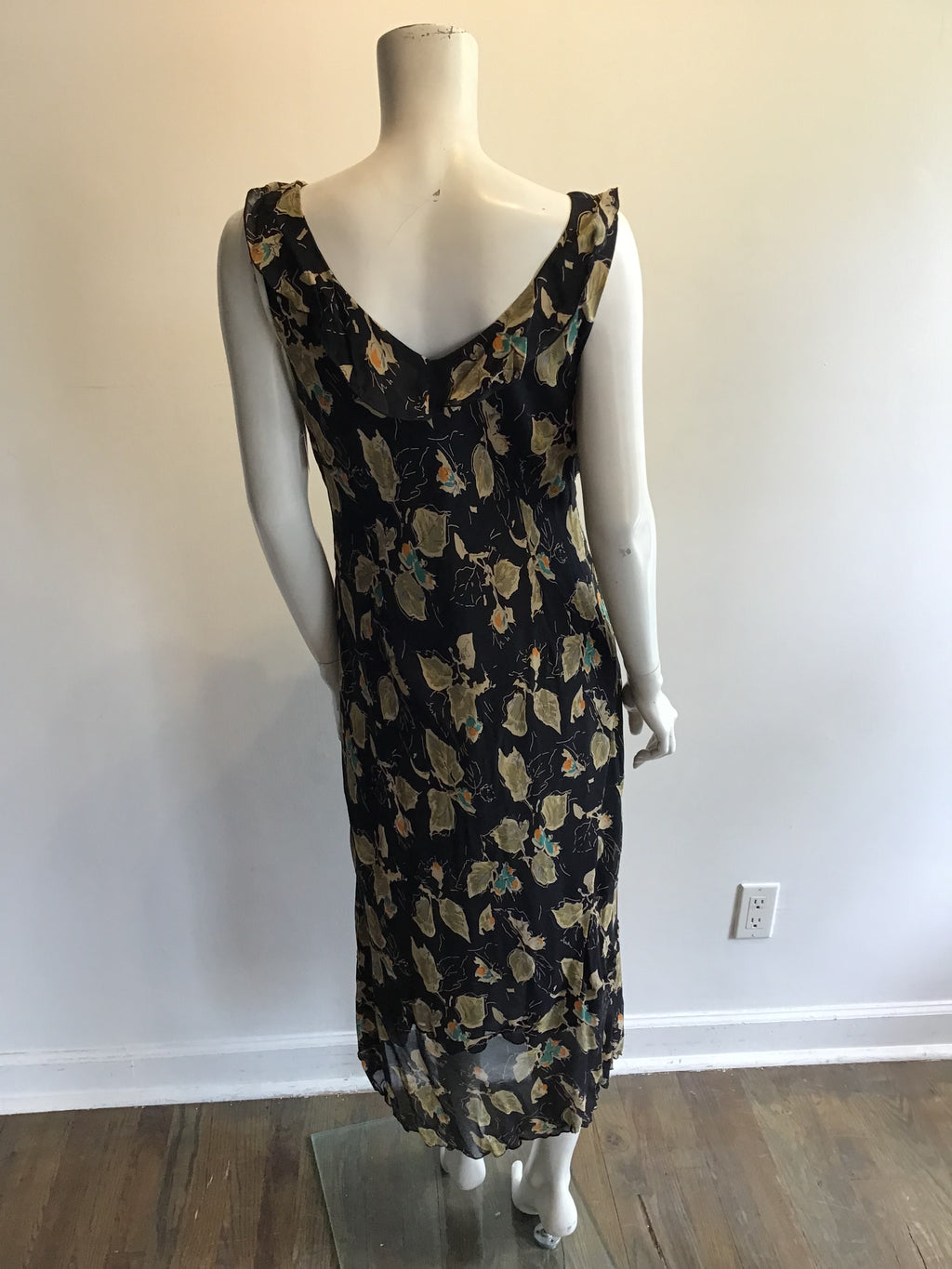 2000’s Lapis Black Floral Chiffon Maxi Dress Size 16