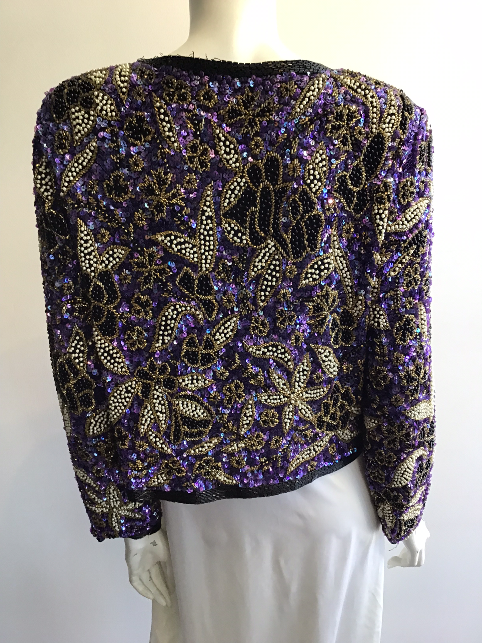 1980’s Sténay Silk Beaded Purple and White Jacket  Size 8